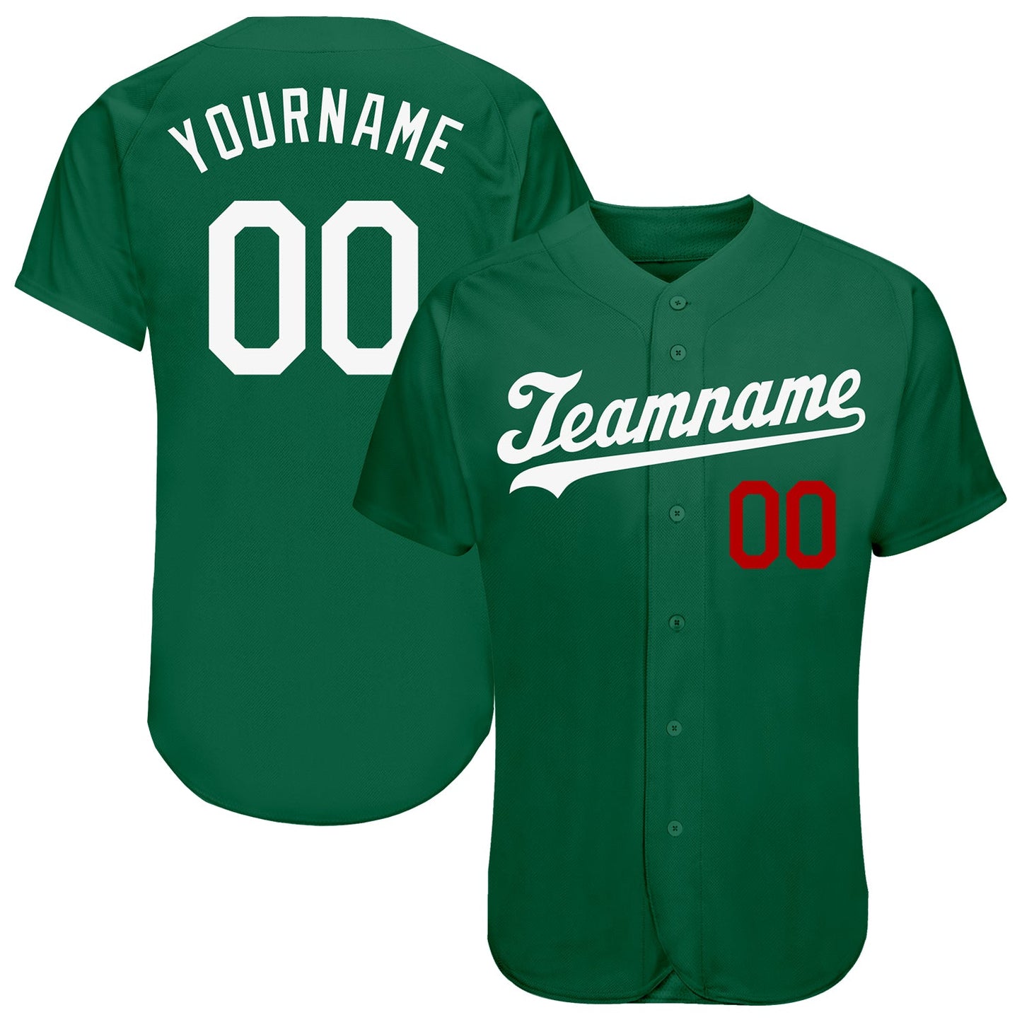 Custom Kelly Green White-Red Authentic Baseball Jersey - Main View