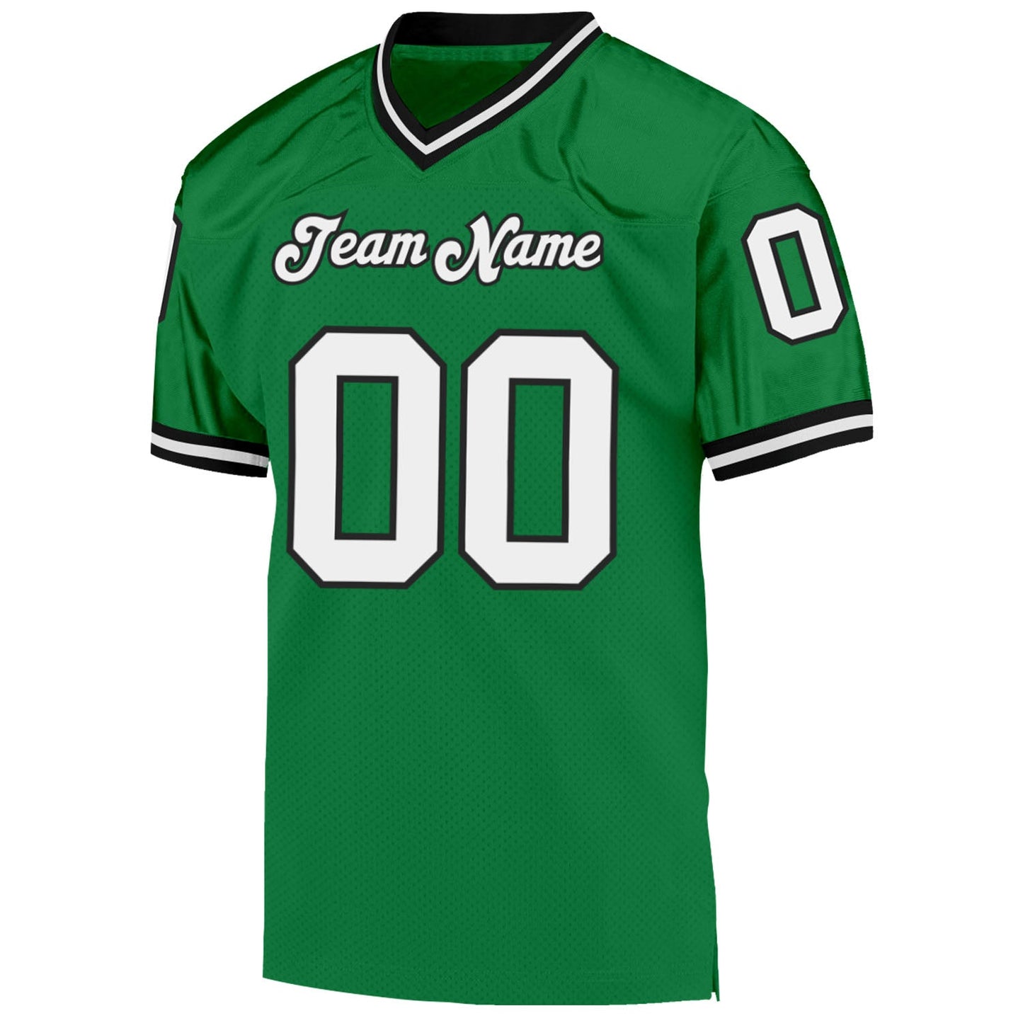 Custom Grass Green White-Black Mesh Authentic Throwback Football Jersey view 2
