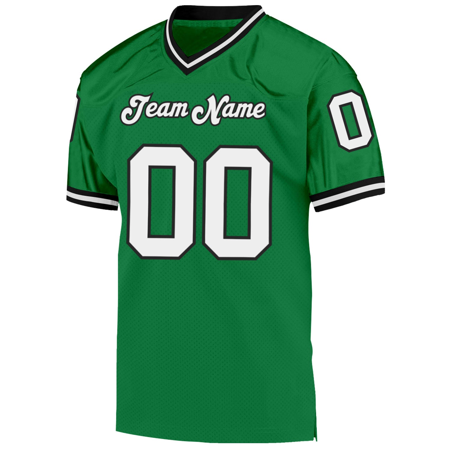 Custom Grass Green White-Black Mesh Authentic Throwback Football Jersey view 2