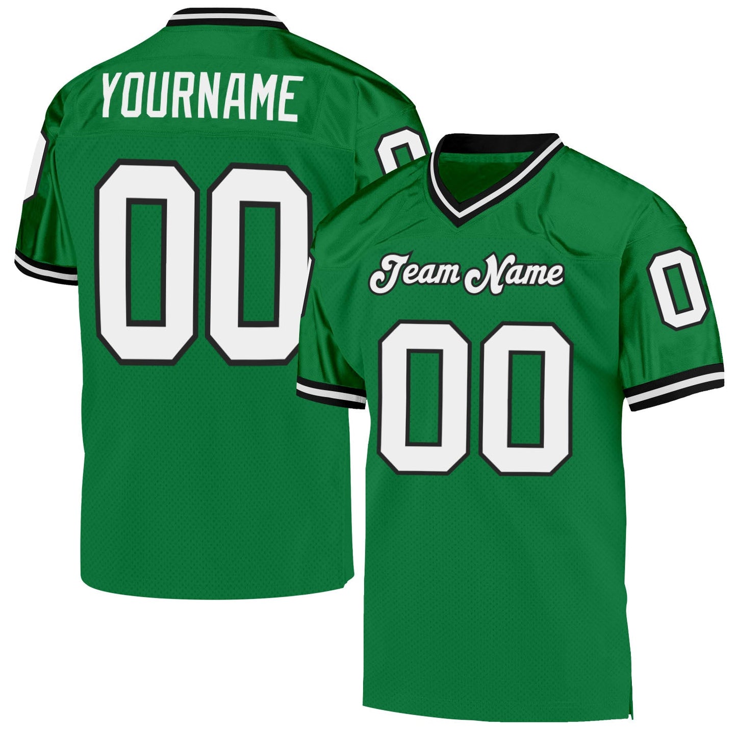 Custom Grass Green White-Black Mesh Authentic Throwback Football Jersey - Main View
