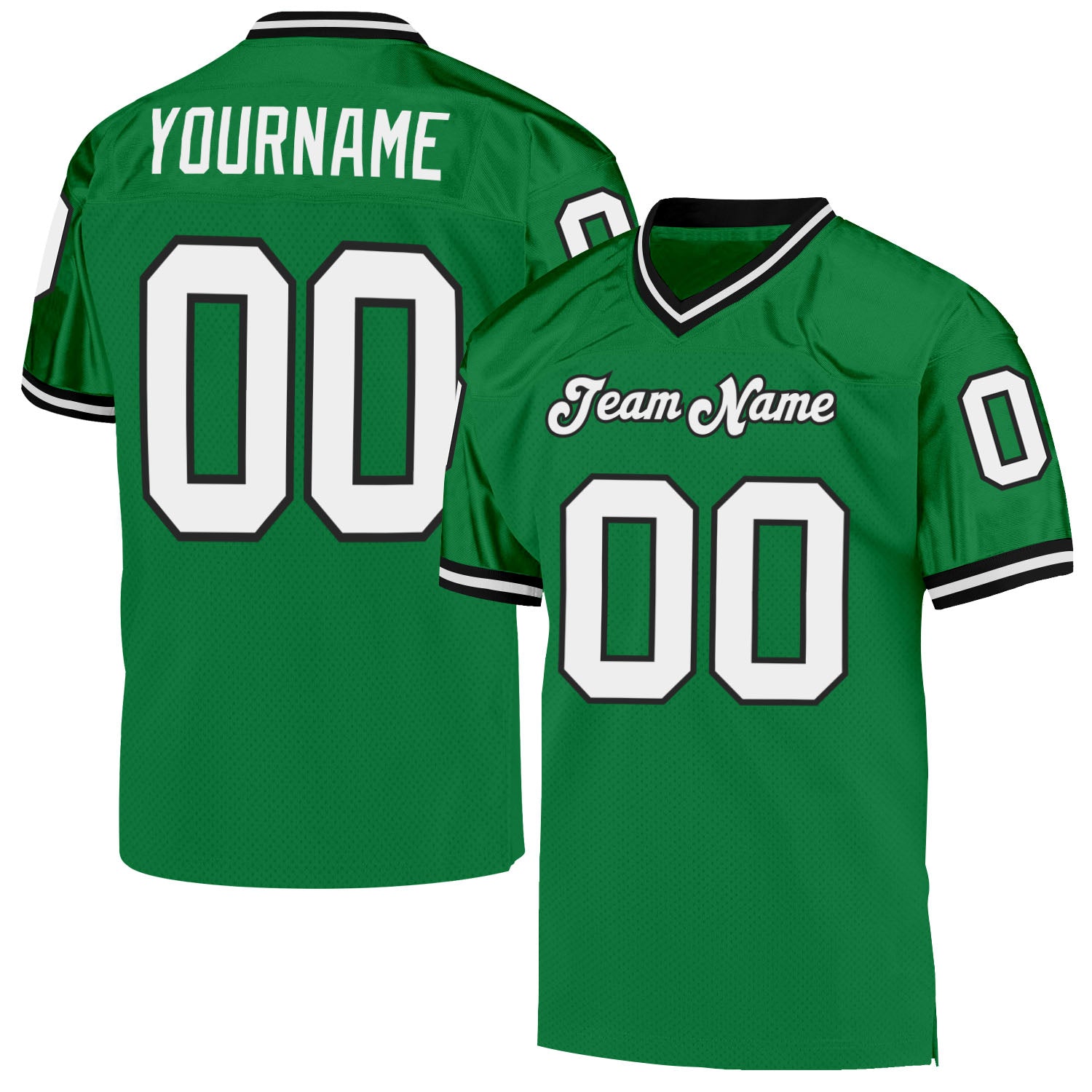 Custom Grass Green White-Black Mesh Authentic Throwback Football Jersey - Main View