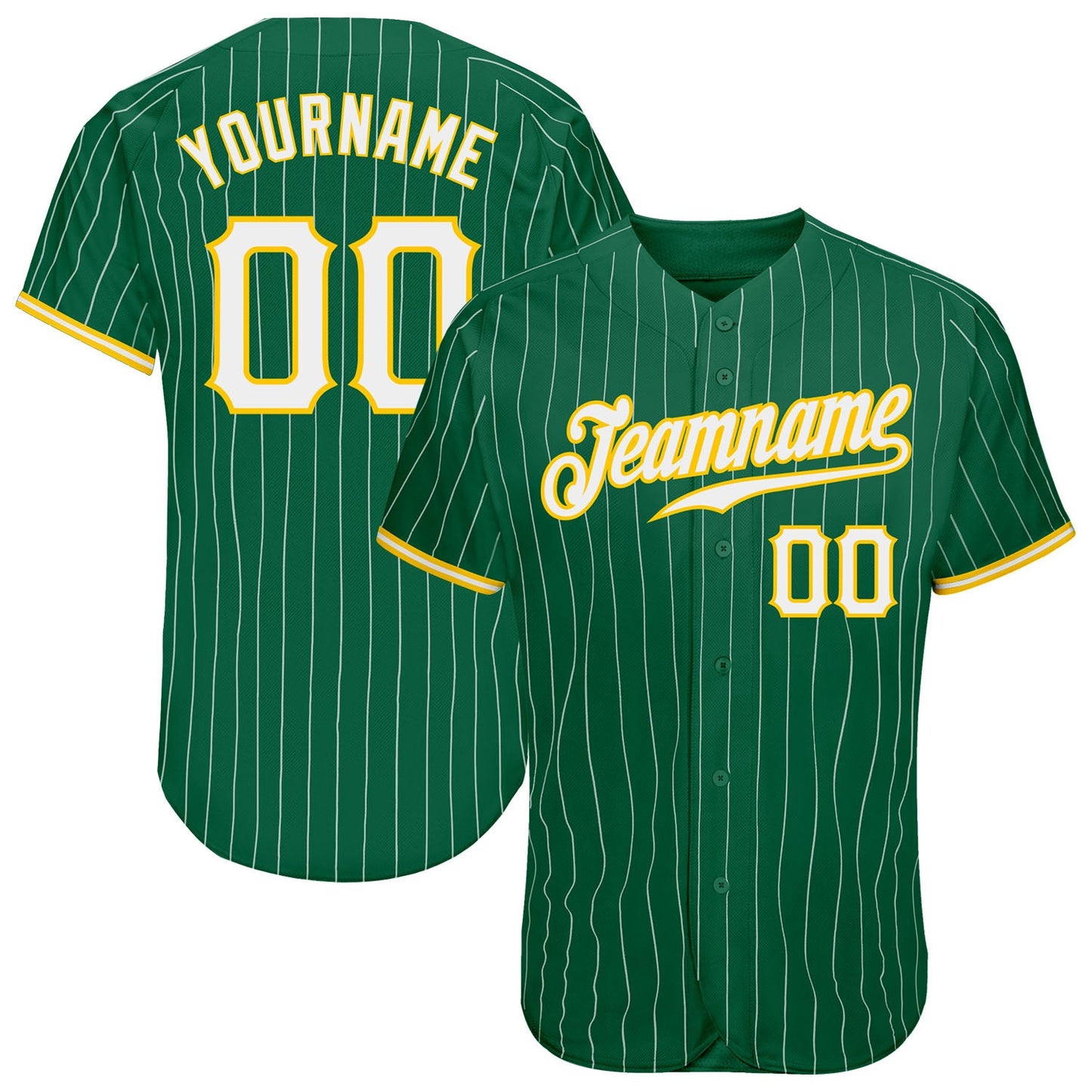 Custom Kelly Green White Pinstripe White-Gold Authentic Baseball Jersey - Main View