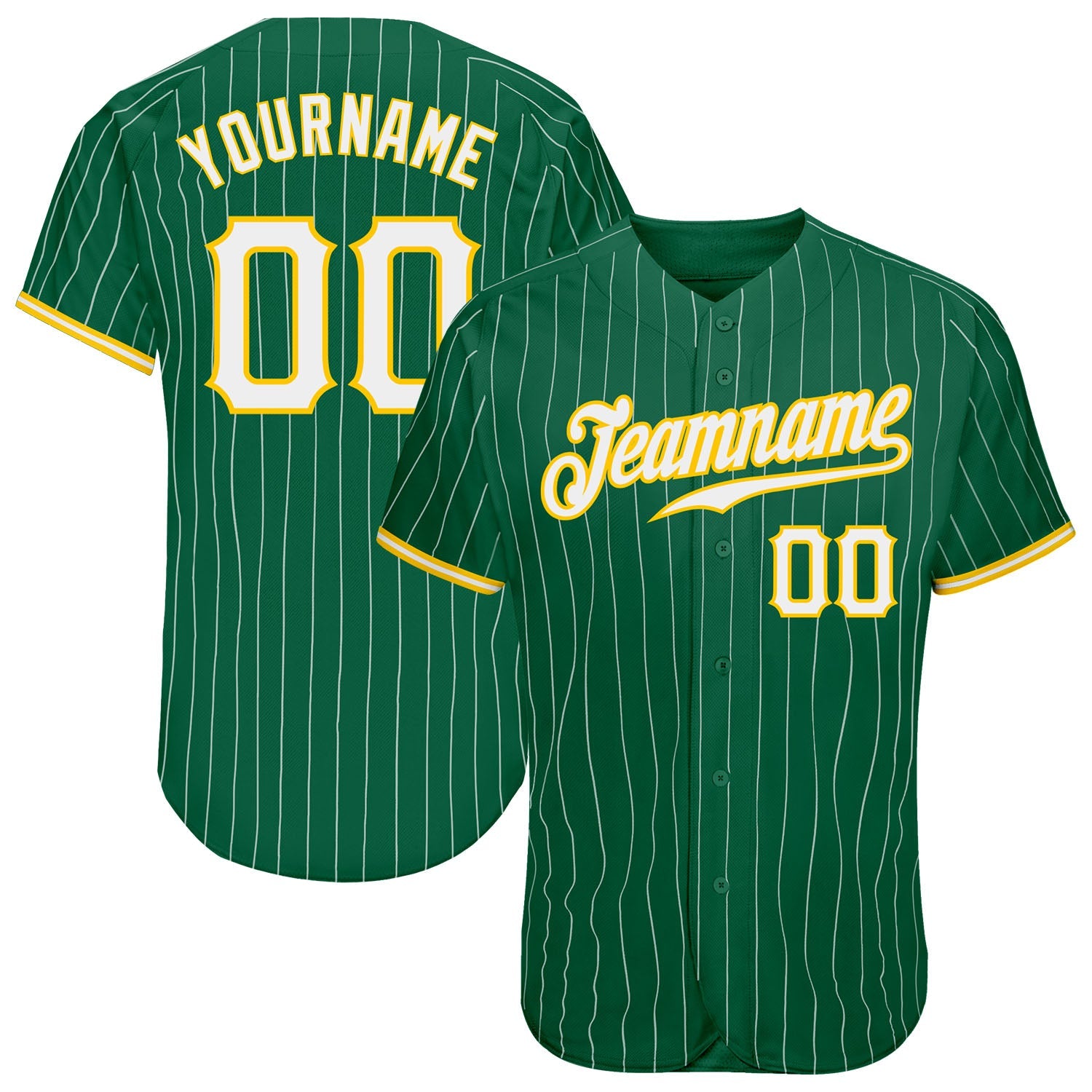 Custom Kelly Green White Pinstripe White-Gold Authentic Baseball Jersey - Main View