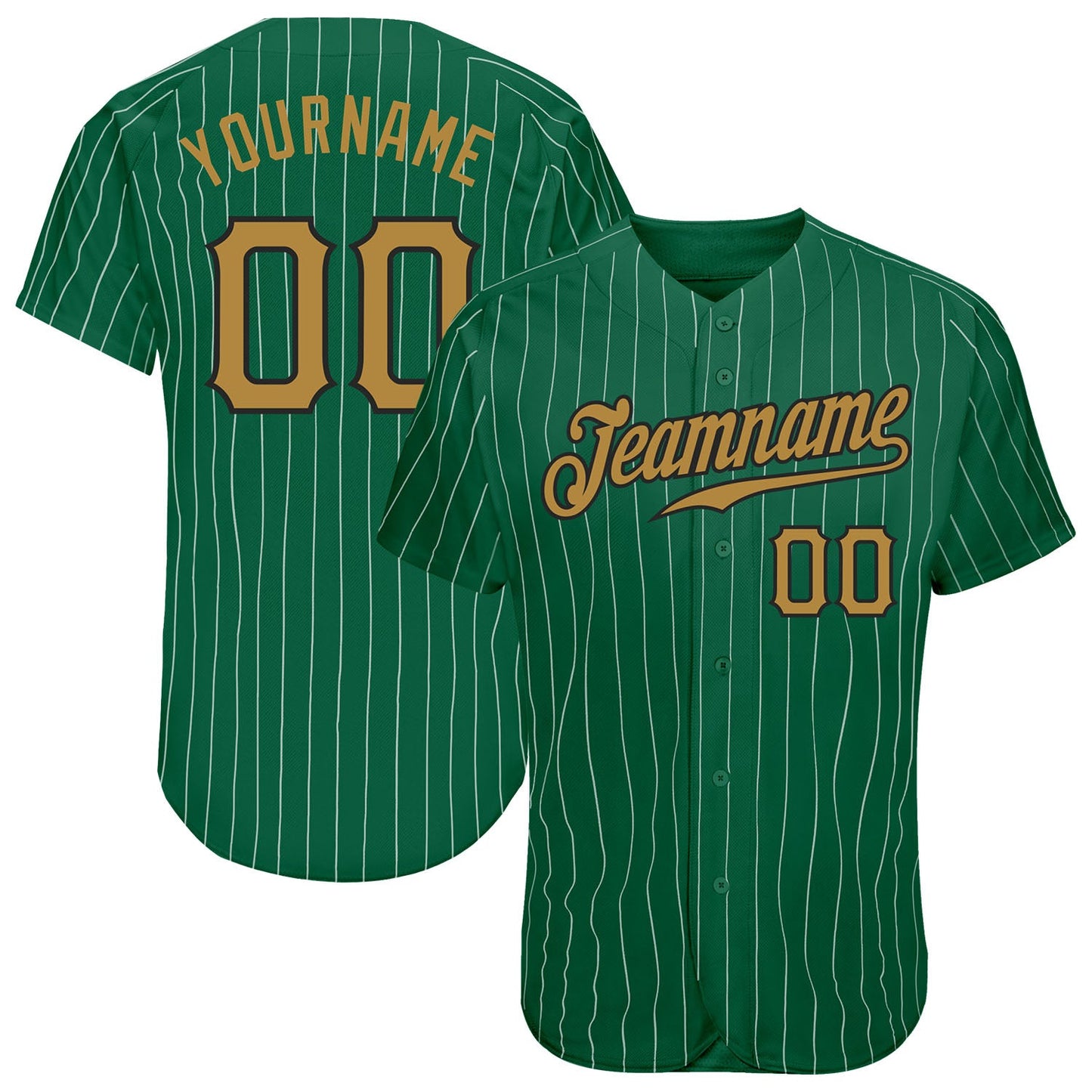Custom Kelly Green White Pinstripe Old Gold-Black Authentic Baseball Jersey - Main View