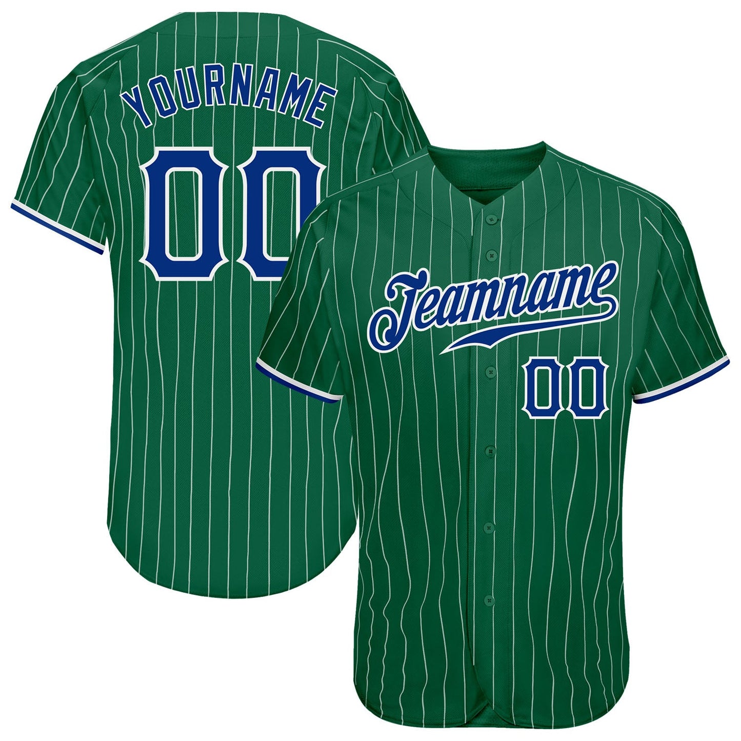 Custom Kelly Green White Pinstripe Royal-White Authentic Baseball Jersey - Main View