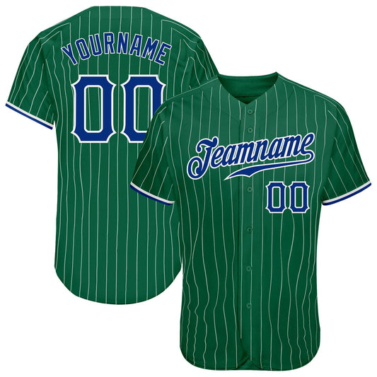 Custom Kelly Green White Pinstripe Royal-White Authentic Baseball Jersey - Main View