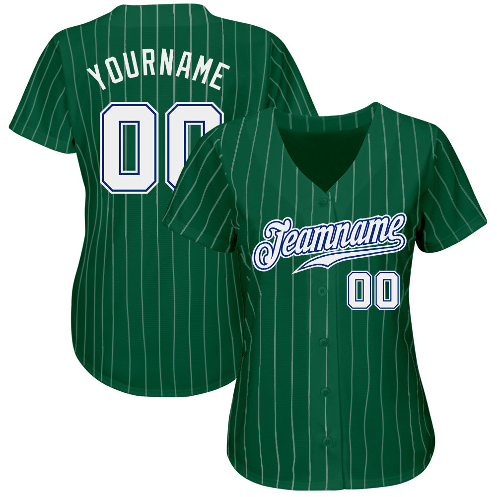 Custom Kelly Green White Pinstripe White-Royal Authentic Baseball Jersey view 2