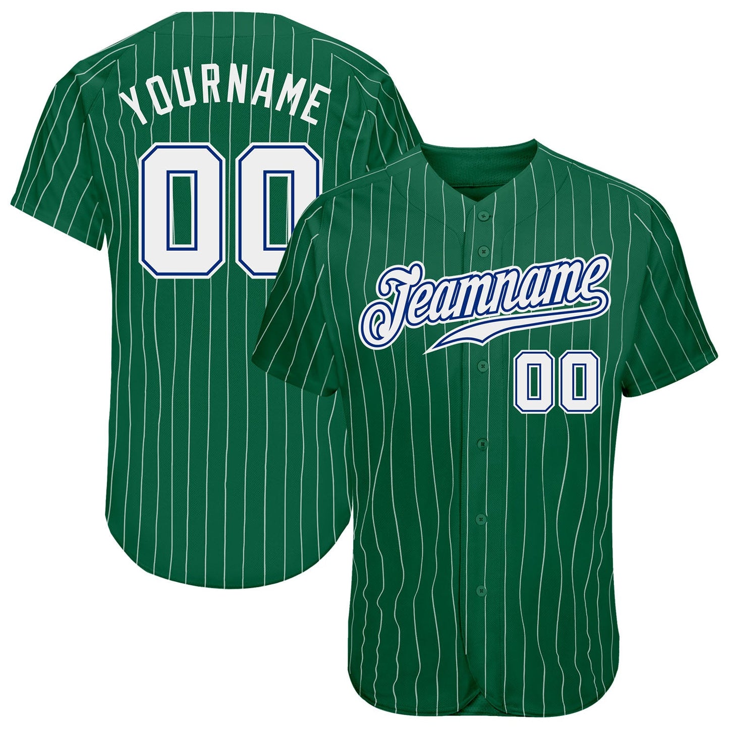 Custom Kelly Green White Pinstripe White-Royal Authentic Baseball Jersey - Main View