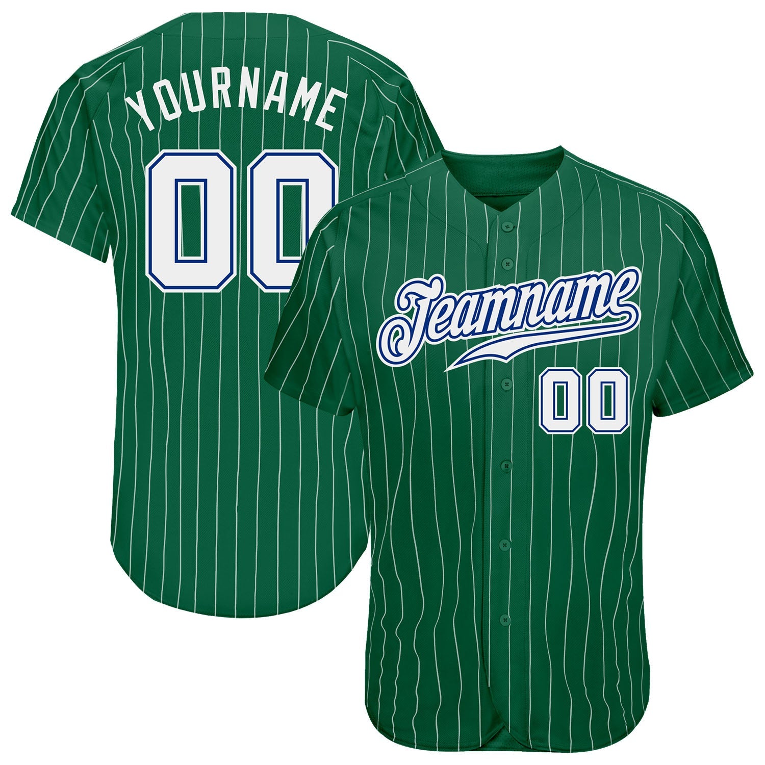 Custom Kelly Green White Pinstripe White-Royal Authentic Baseball Jersey - Main View