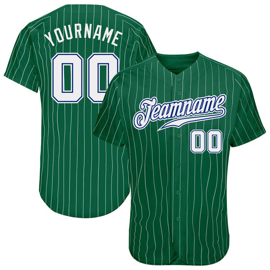Custom Kelly Green White Pinstripe White-Royal Authentic Baseball Jersey - Main View