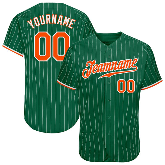 Custom Kelly Green White Pinstripe Orange-White Authentic Baseball Jersey - Main View