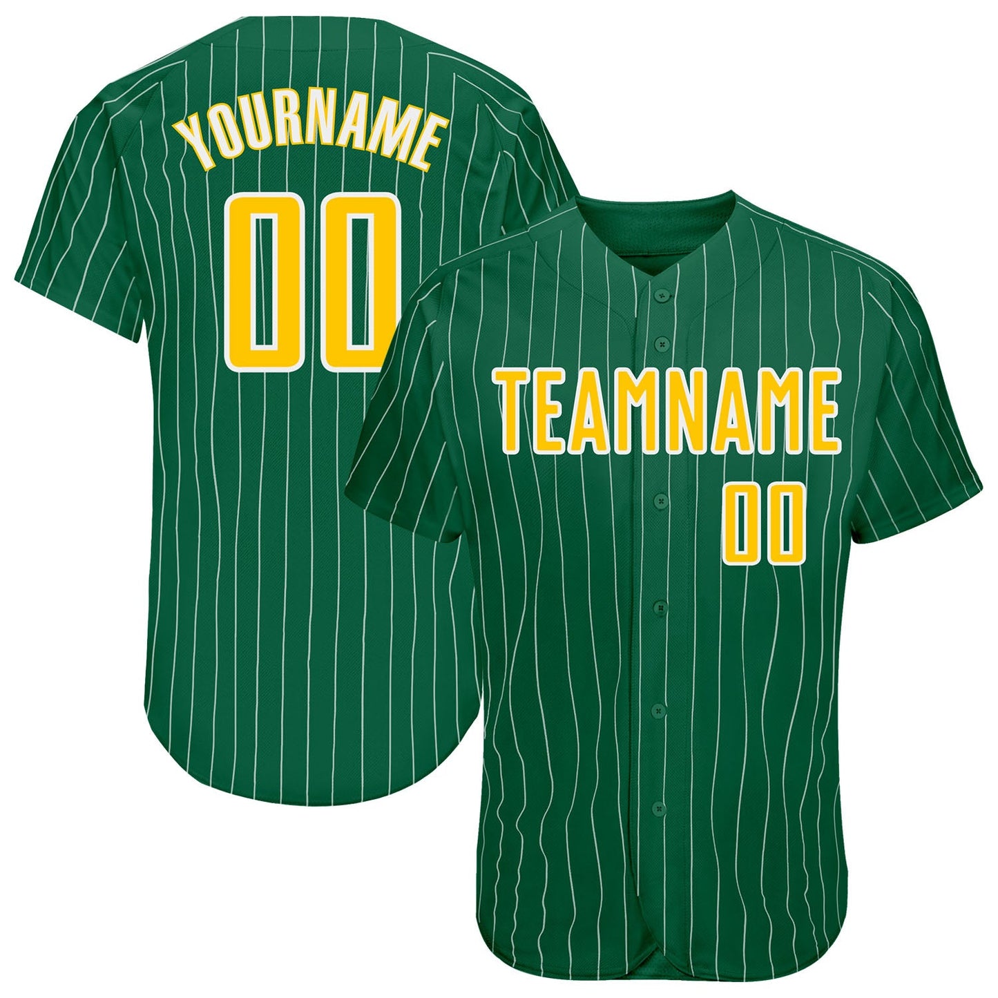Custom Kelly Green White Pinstripe Gold-White Authentic Baseball Jersey - Main View