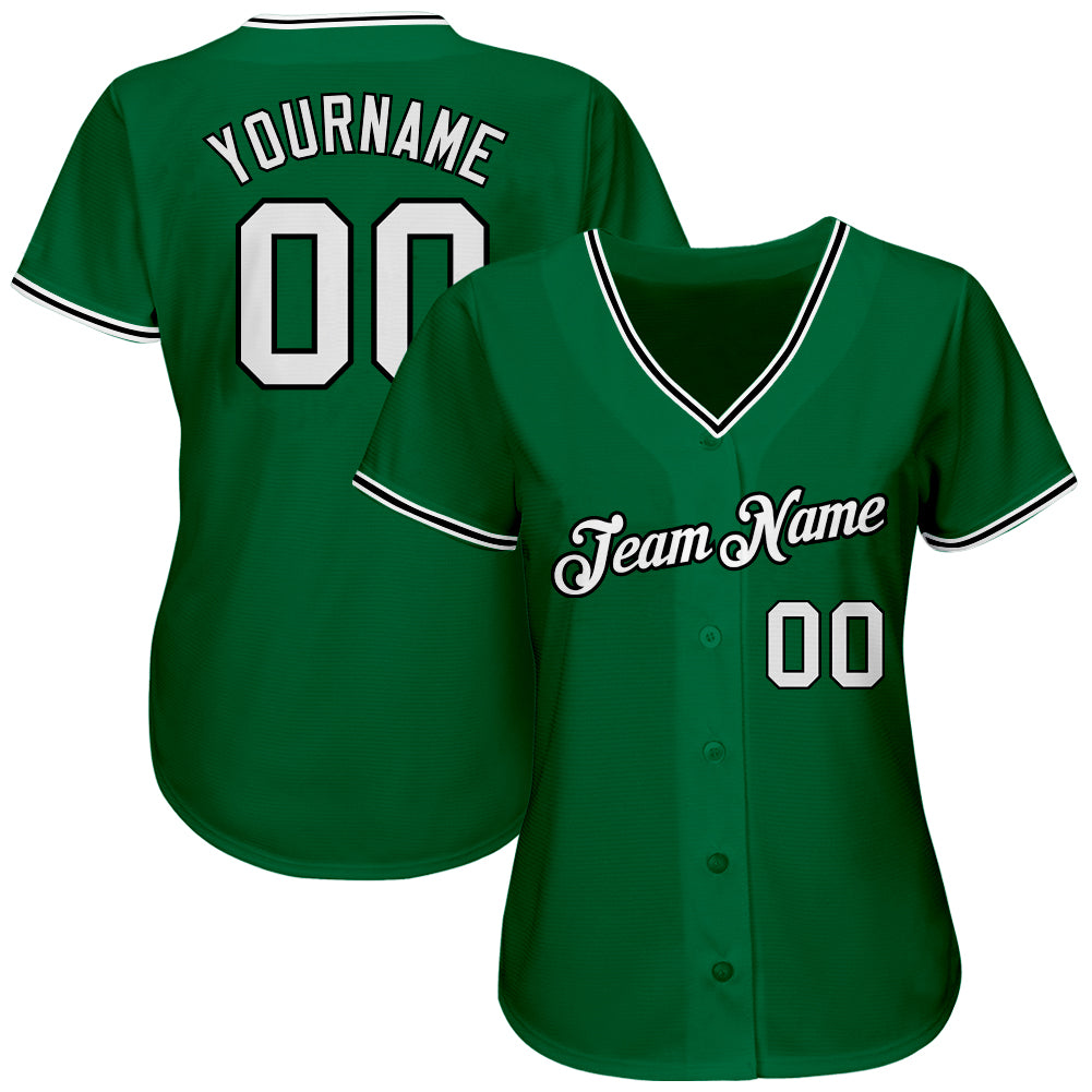 Custom Kelly Green White-Black Authentic Baseball Jersey view 2