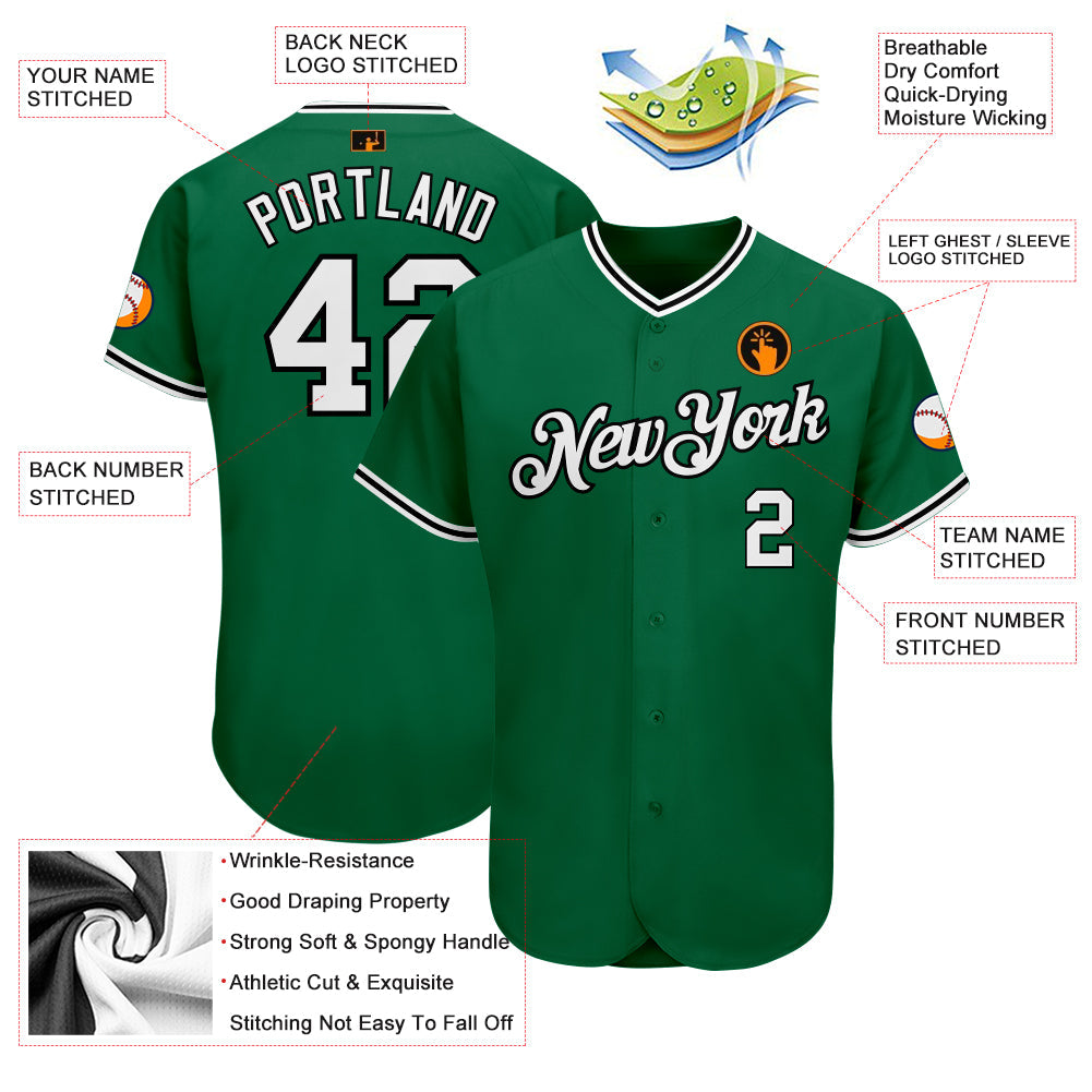 Custom Kelly Green White-Black Authentic Baseball Jersey view 3