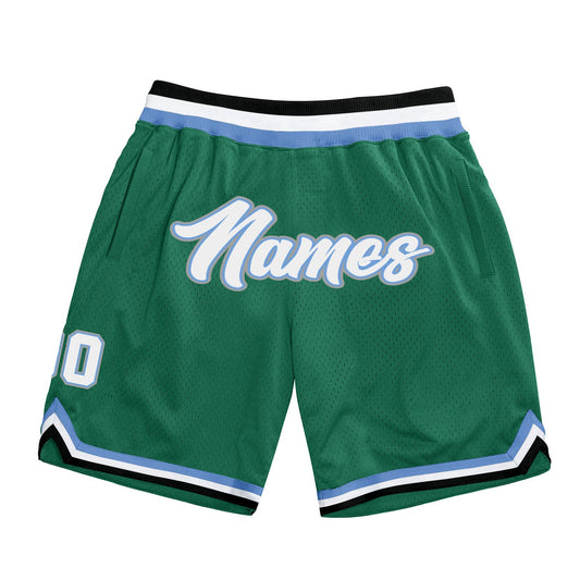 Custom Kelly Green White-Light Blue Authentic Throwback Basketball Shorts - Main View