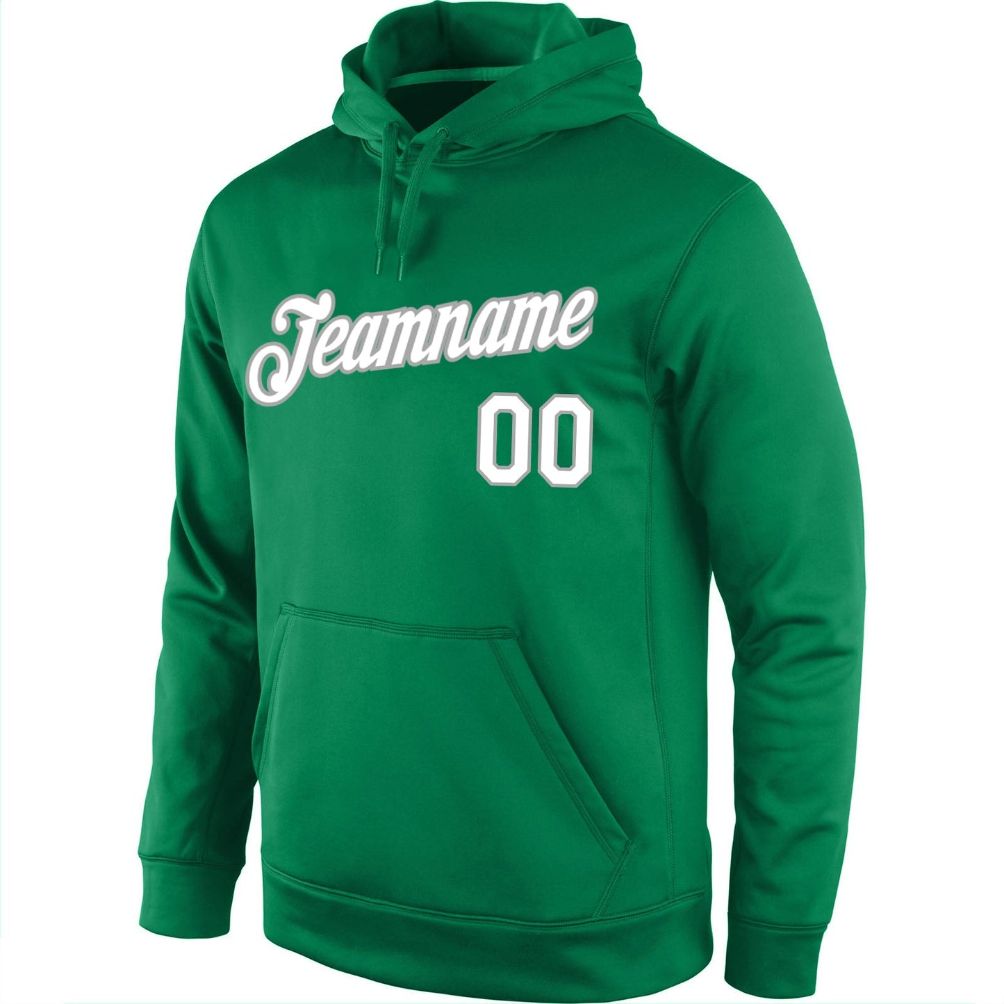 Custom Stitched Kelly Green White-Gray Sports Pullover Sweatshirt Hoodie view 2