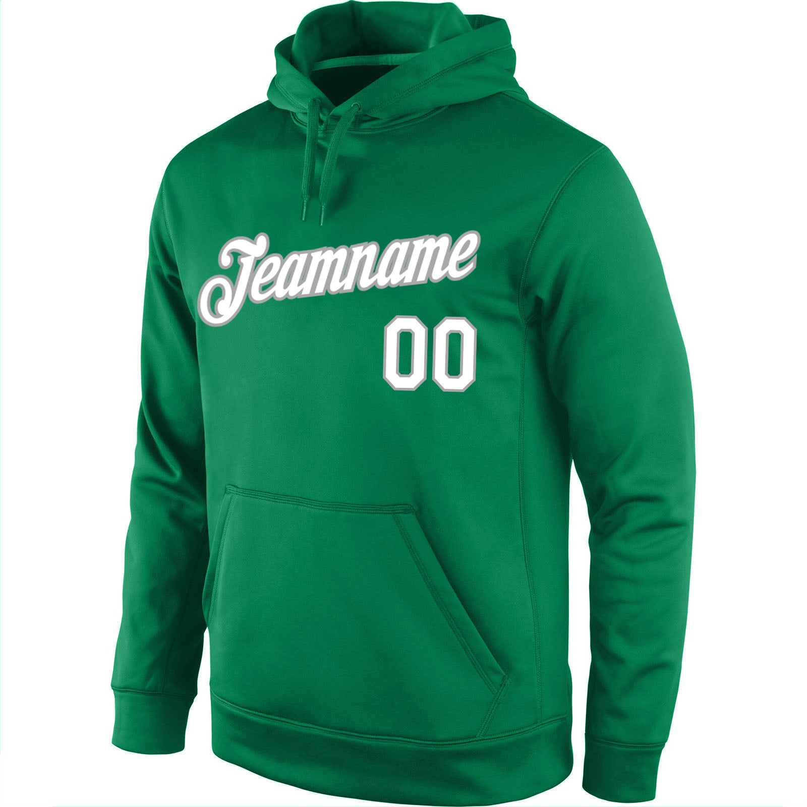 Custom Stitched Kelly Green White-Gray Sports Pullover Sweatshirt Hoodie view 2