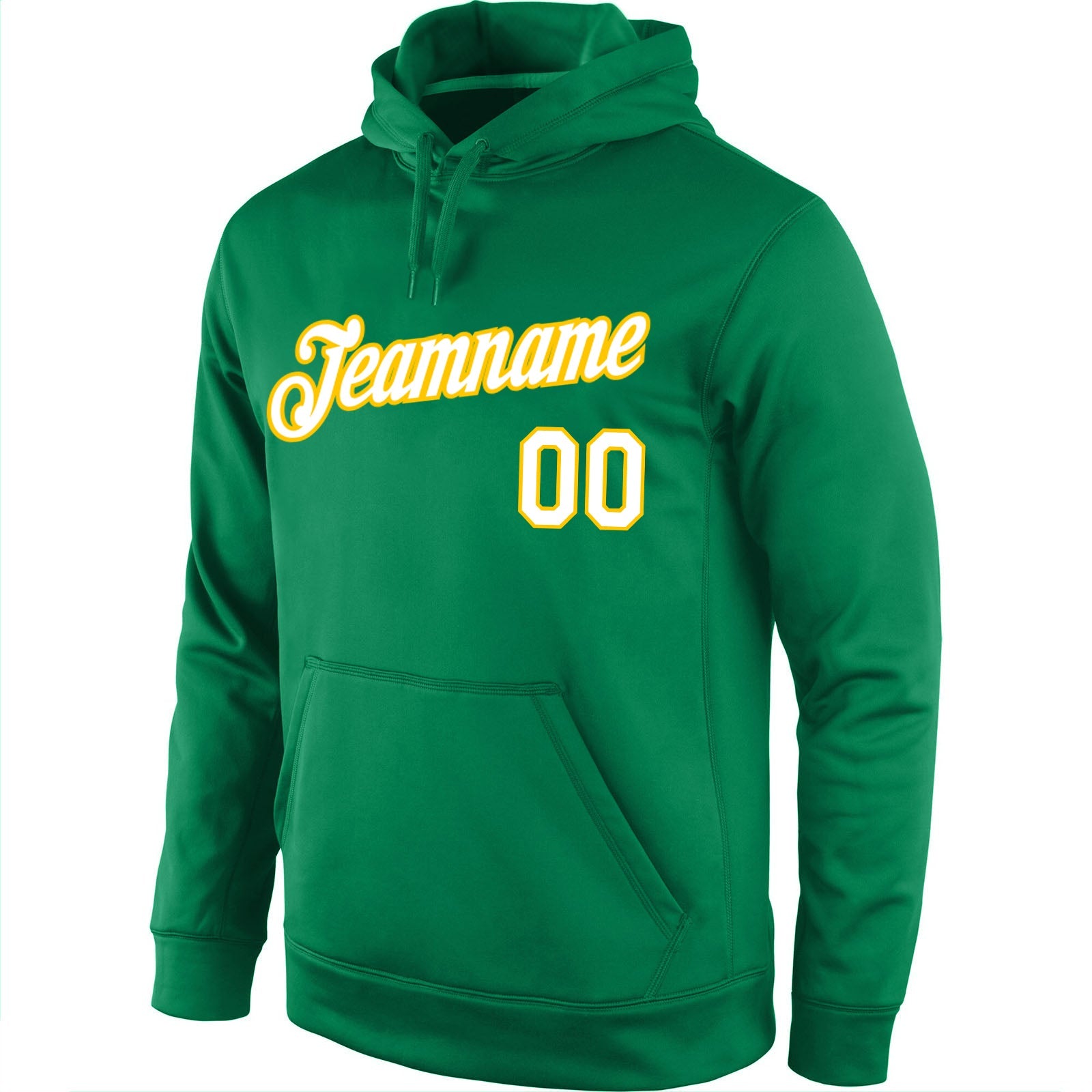 Custom Stitched Kelly Green White-Gold Sports Pullover Sweatshirt Hoodie view 2