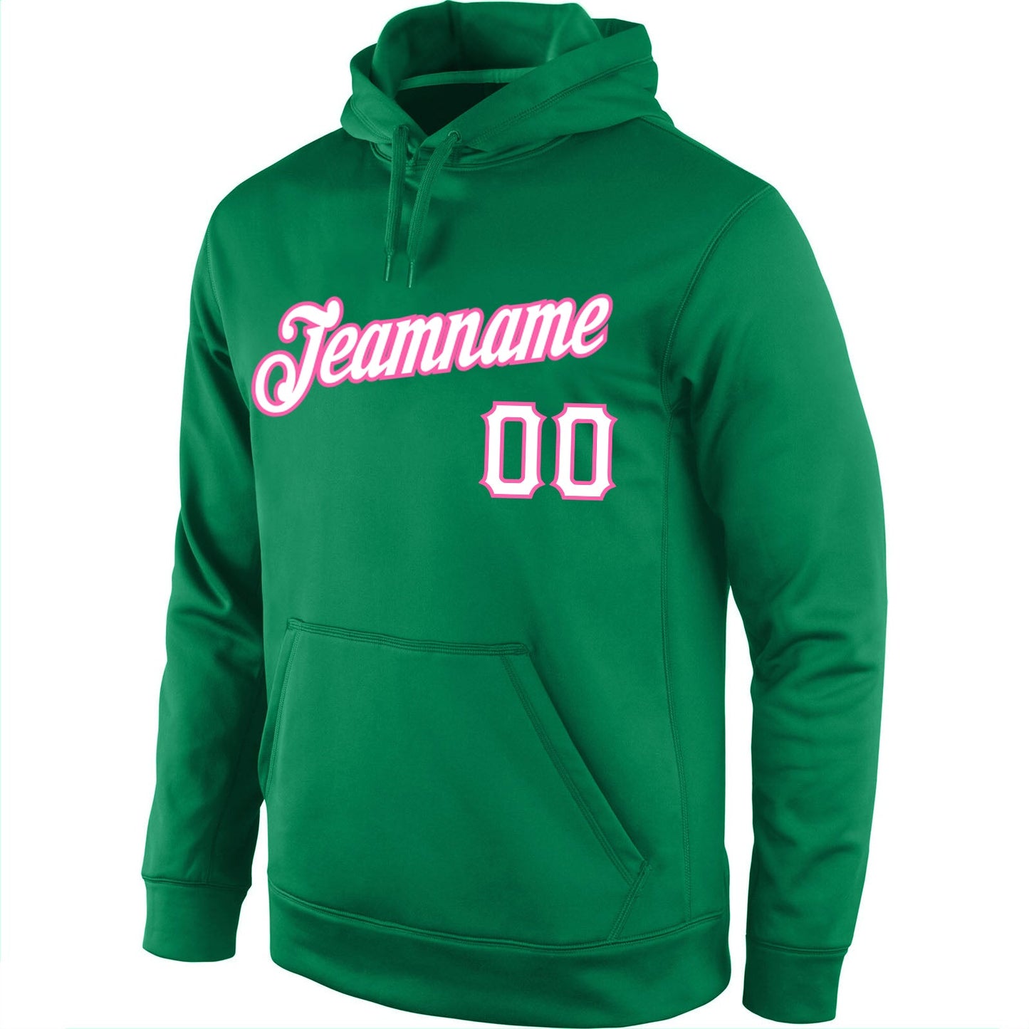 Custom Stitched Kelly Green White-Pink Sports Pullover Sweatshirt Hoodie view 2