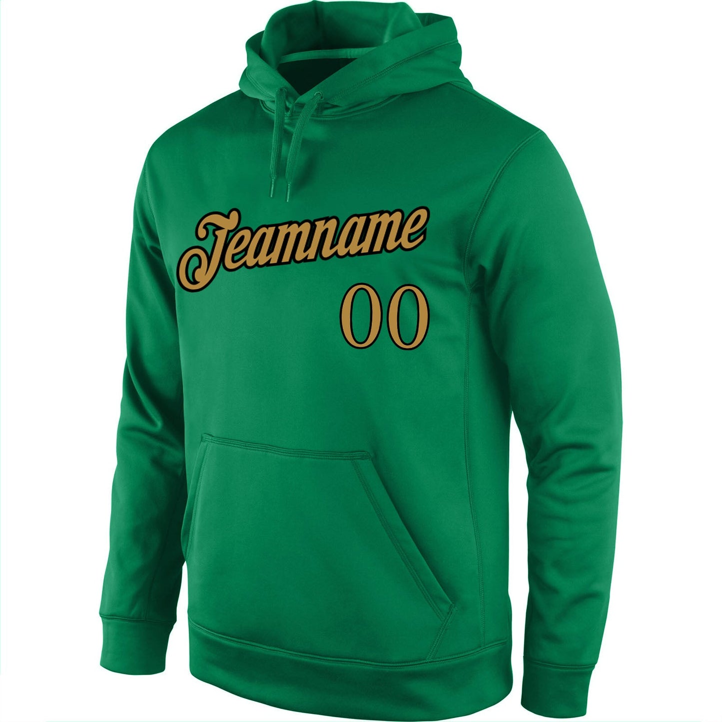 Custom Stitched Kelly Green Old Gold-Black Sports Pullover Sweatshirt Hoodie view 2