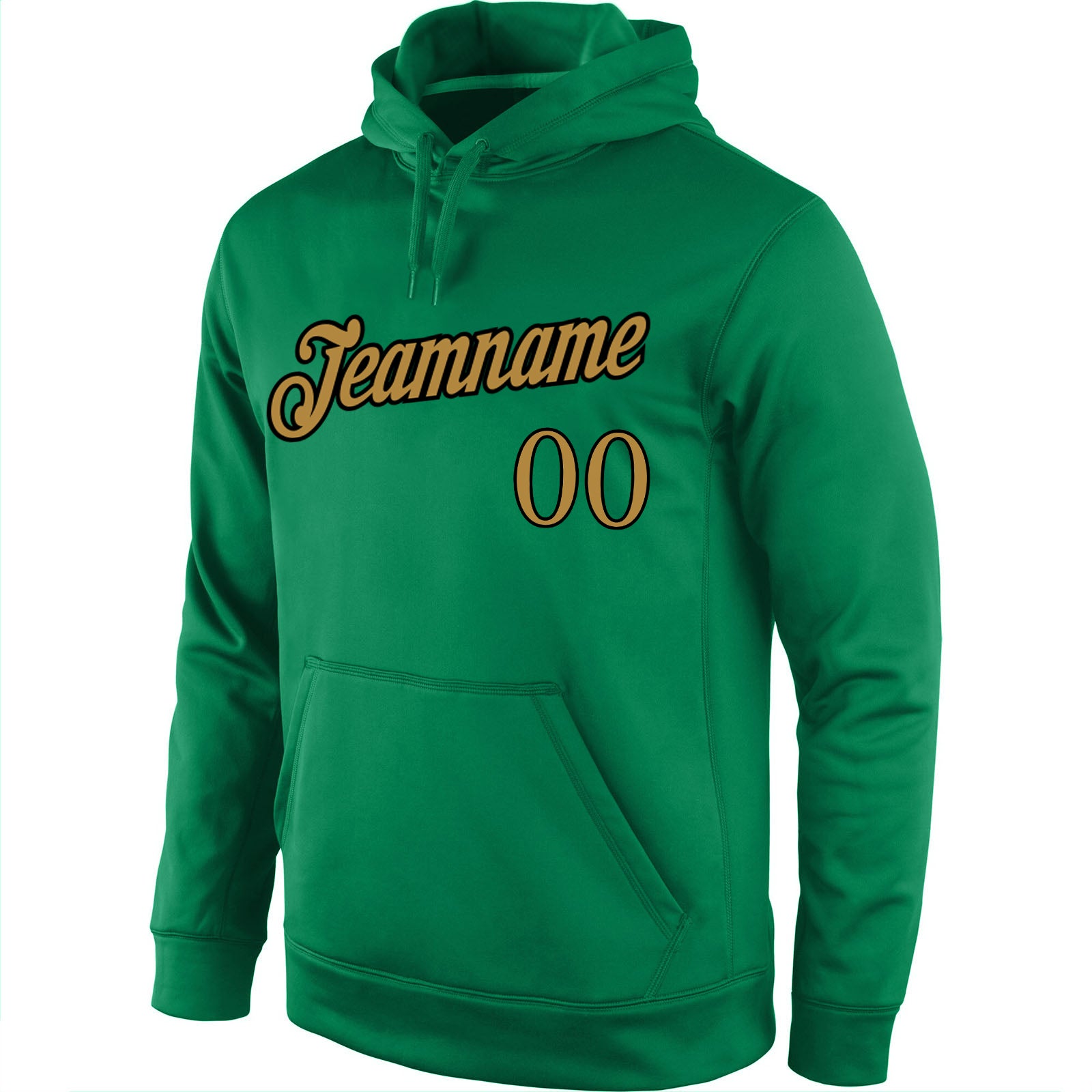 Custom Stitched Kelly Green Old Gold-Black Sports Pullover Sweatshirt Hoodie view 2