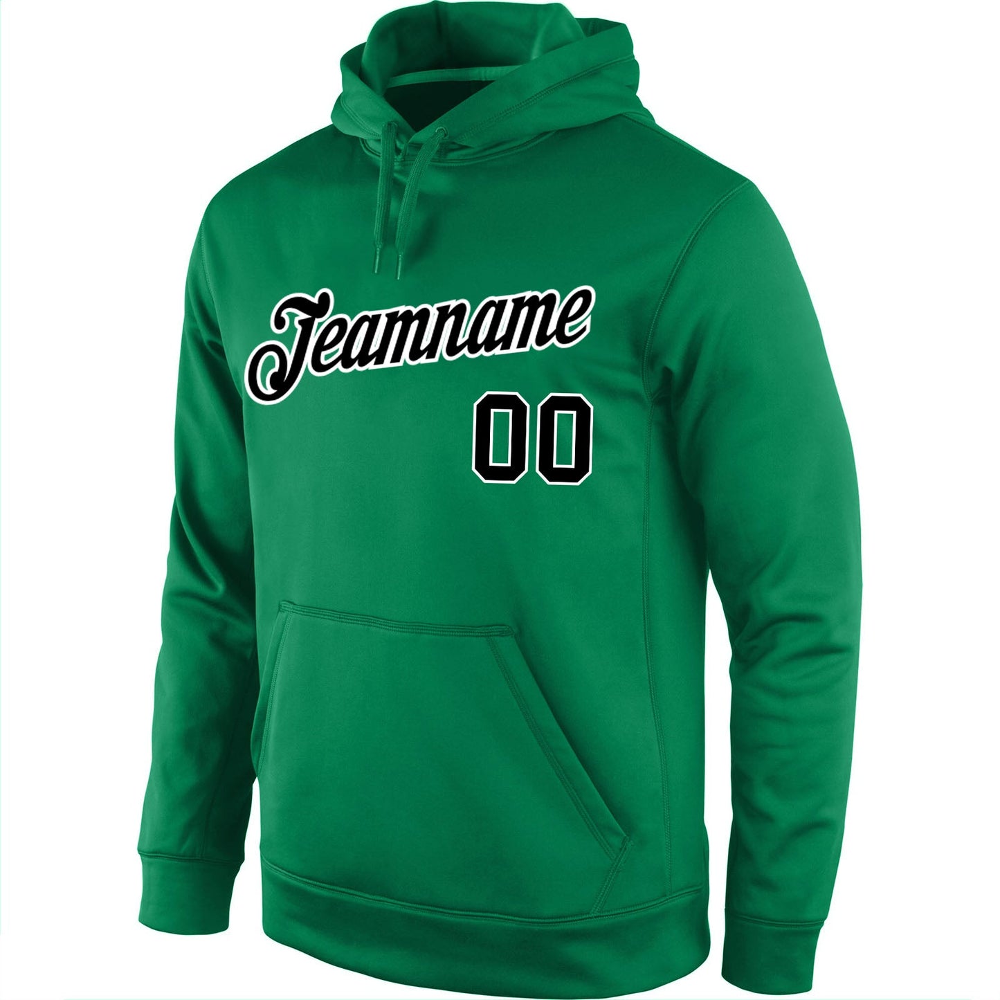 Custom Stitched Kelly Green Black-White Sports Pullover Sweatshirt Hoodie view 2