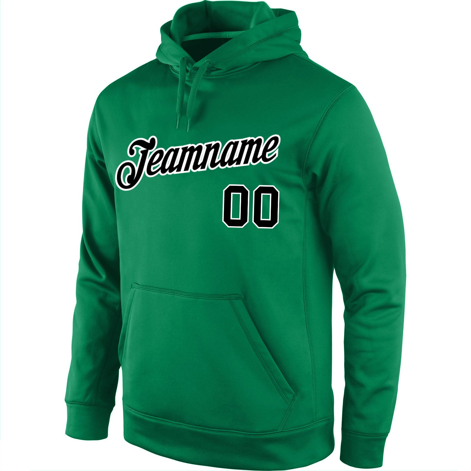Custom Stitched Kelly Green Black-White Sports Pullover Sweatshirt Hoodie view 2