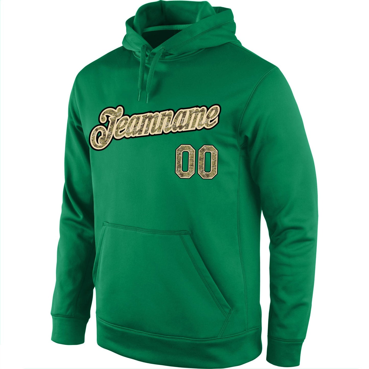 Custom Stitched Kelly Green Camo-Cream Sports Pullover Sweatshirt Hoodie view 2