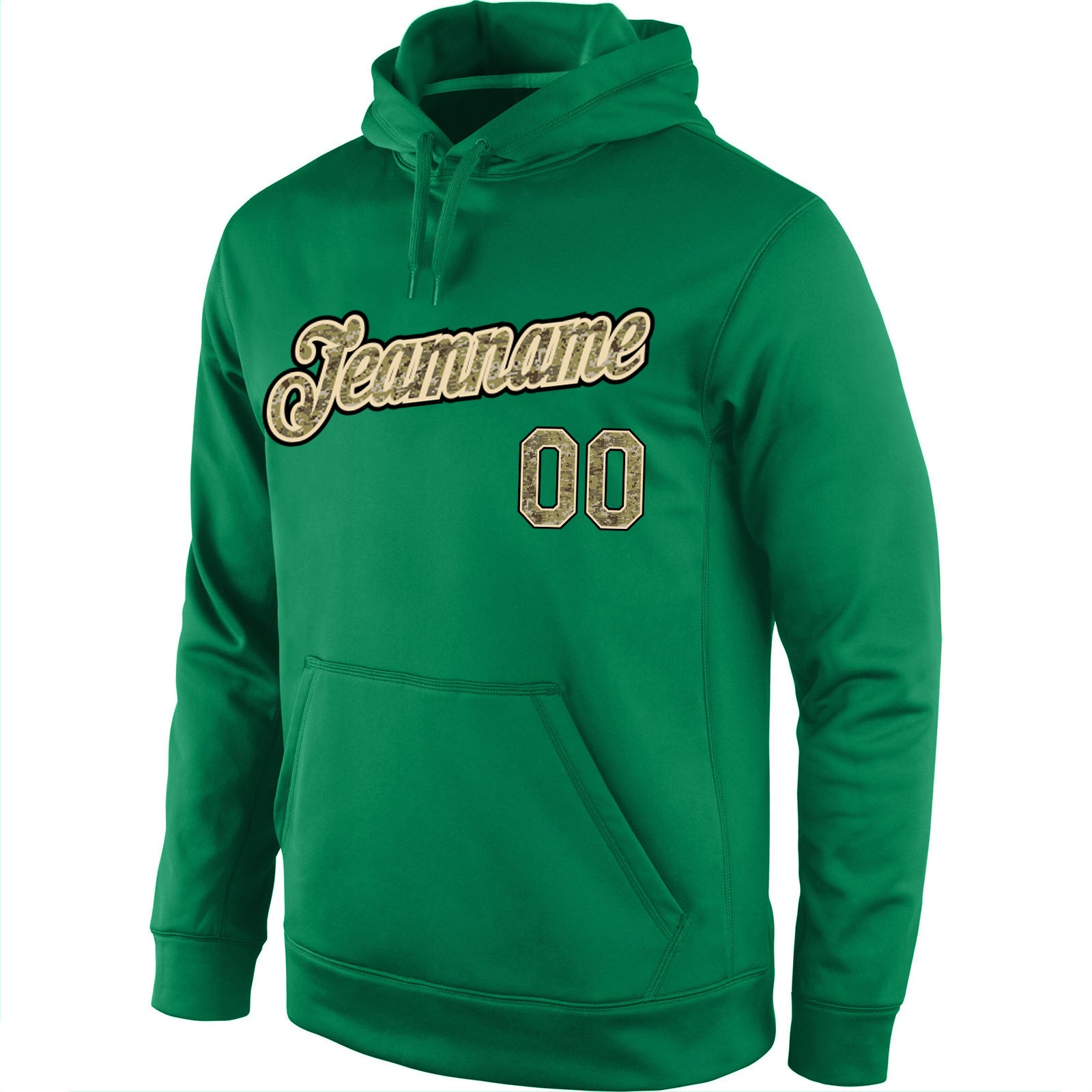 Custom Stitched Kelly Green Camo-Cream Sports Pullover Sweatshirt Hoodie view 2