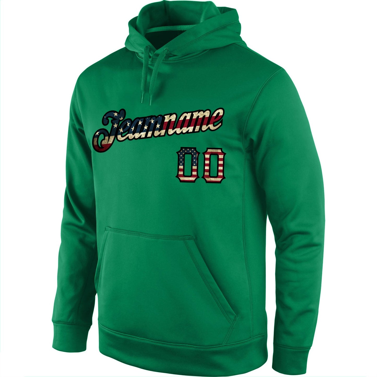 Custom Stitched Kelly Green Vintage USA Flag-Black Sports Pullover Sweatshirt Hoodie view 2