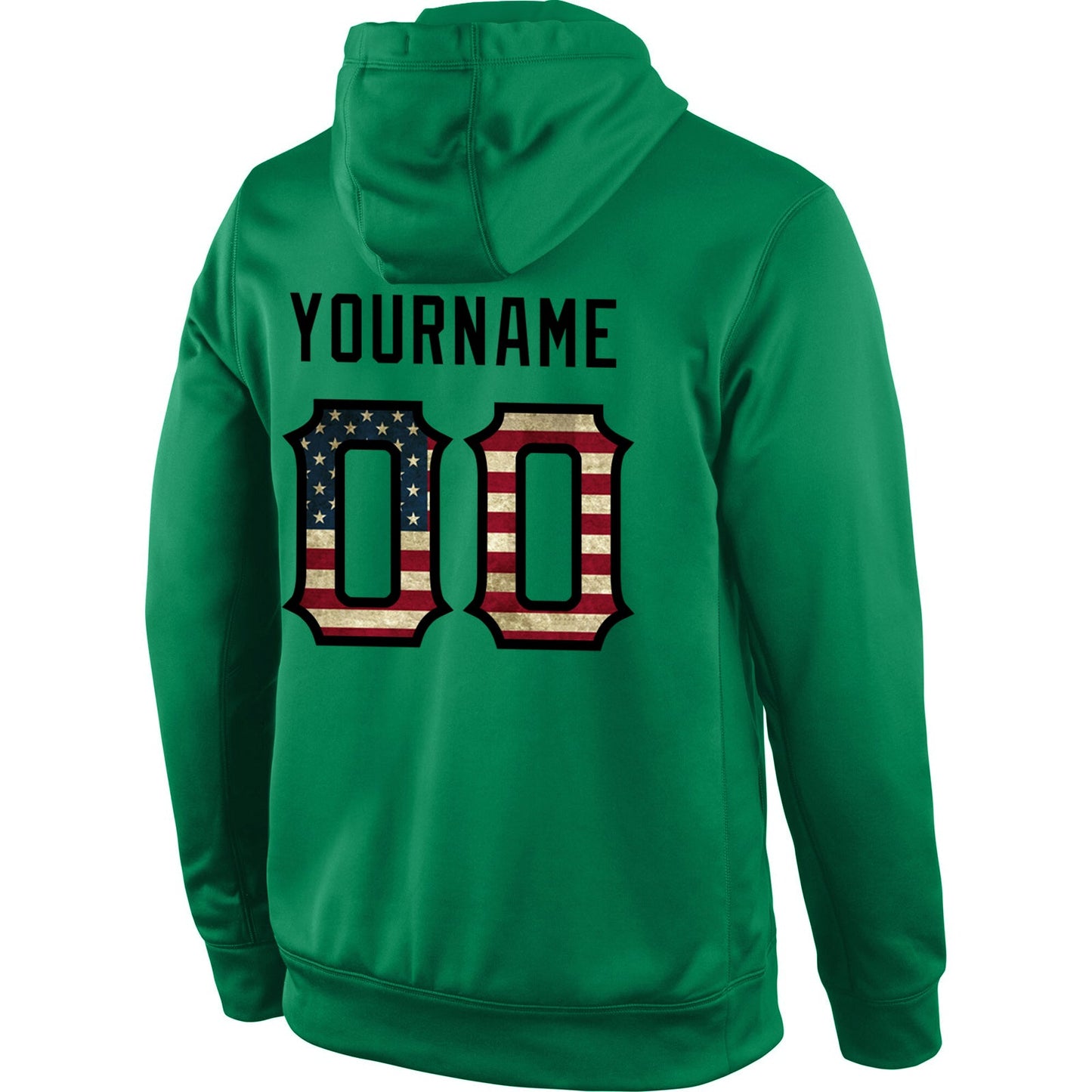 Custom Stitched Kelly Green Vintage USA Flag-Black Sports Pullover Sweatshirt Hoodie view 3