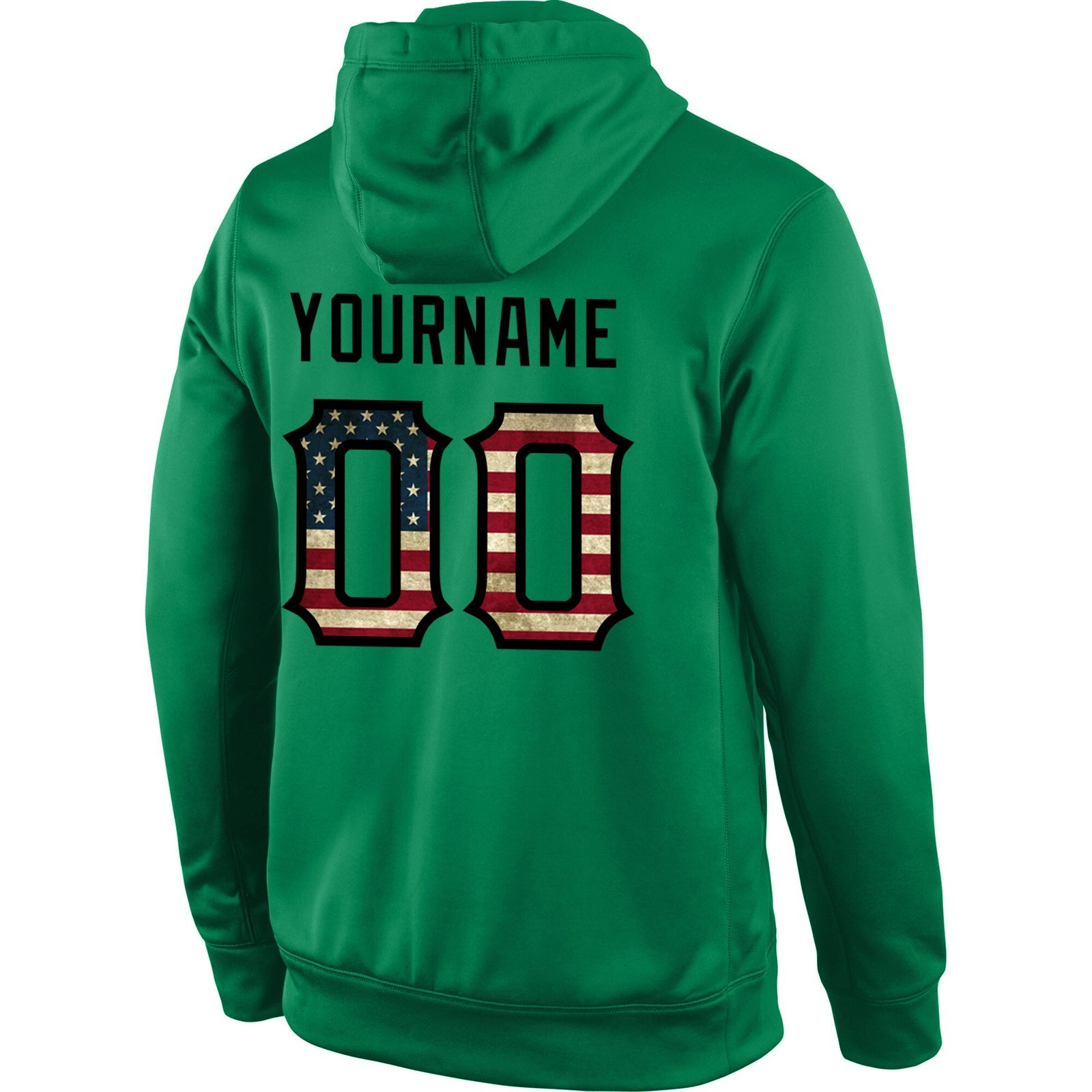 Custom Stitched Kelly Green Vintage USA Flag-Black Sports Pullover Sweatshirt Hoodie view 3