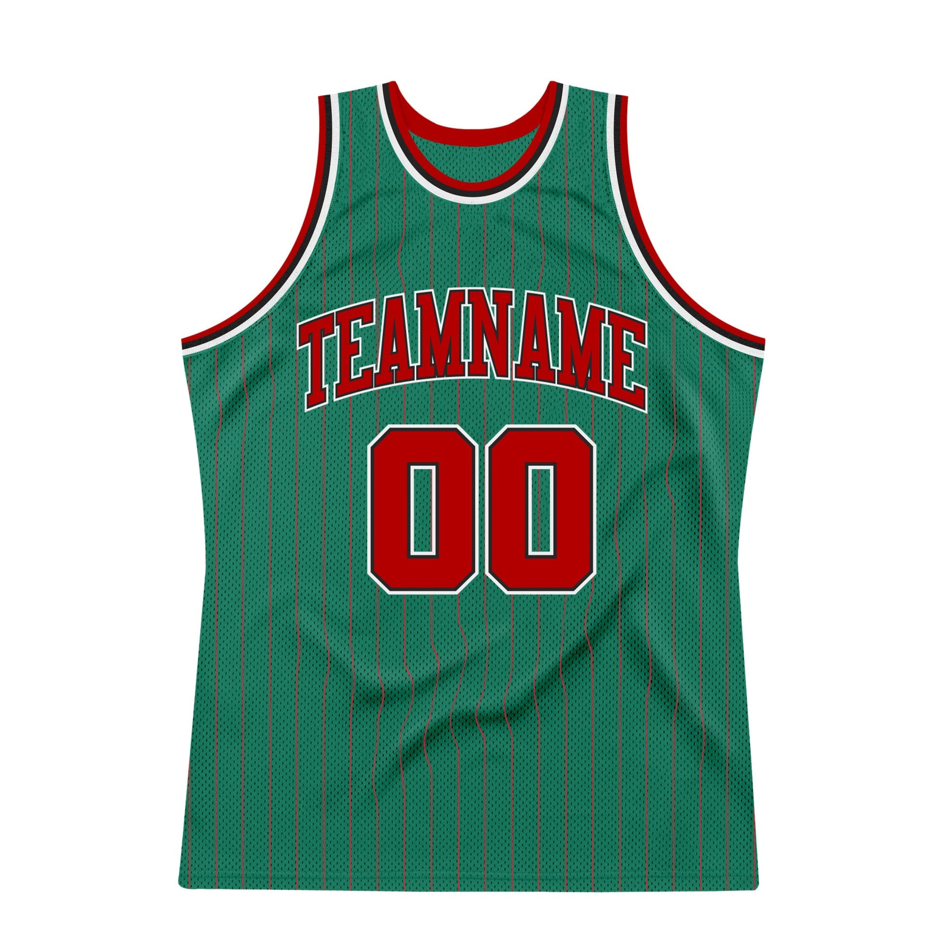Custom Kelly Green Red Pinstripe Red-Black Authentic Basketball Jersey view 5