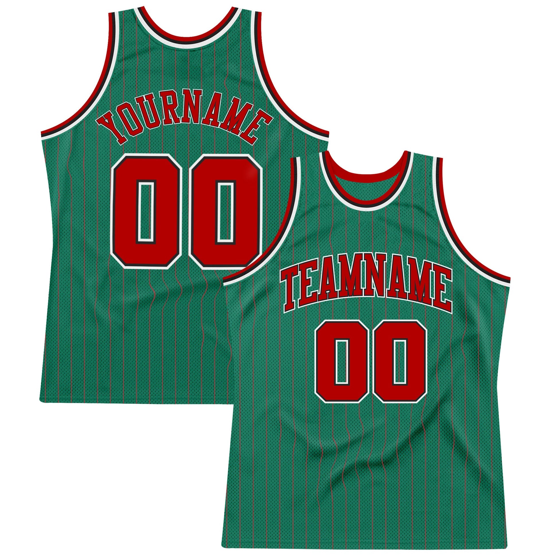 Custom Kelly Green Red Pinstripe Red-Black Authentic Basketball Jersey - Main View