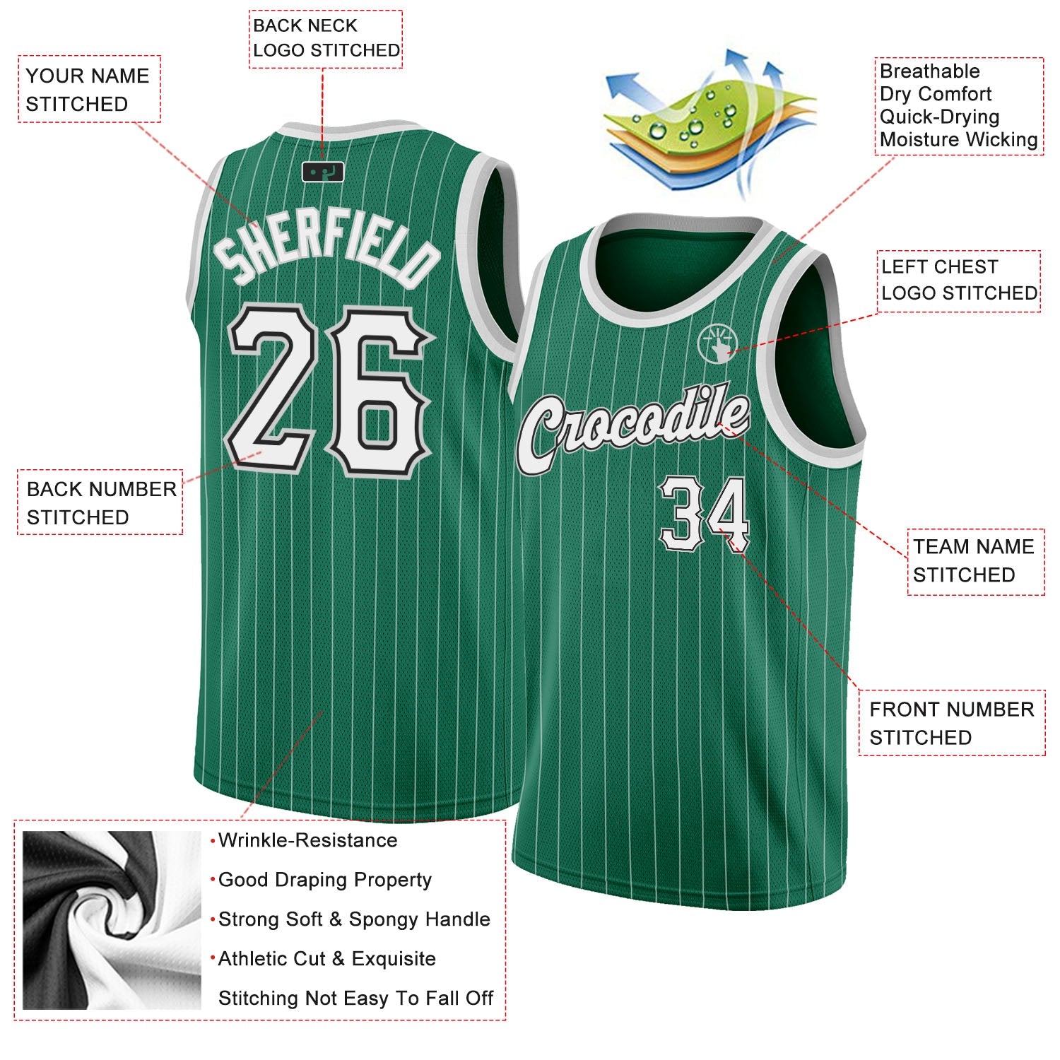 Custom Kelly Green White Pinstripe White-Gray Authentic Basketball Jersey view 2