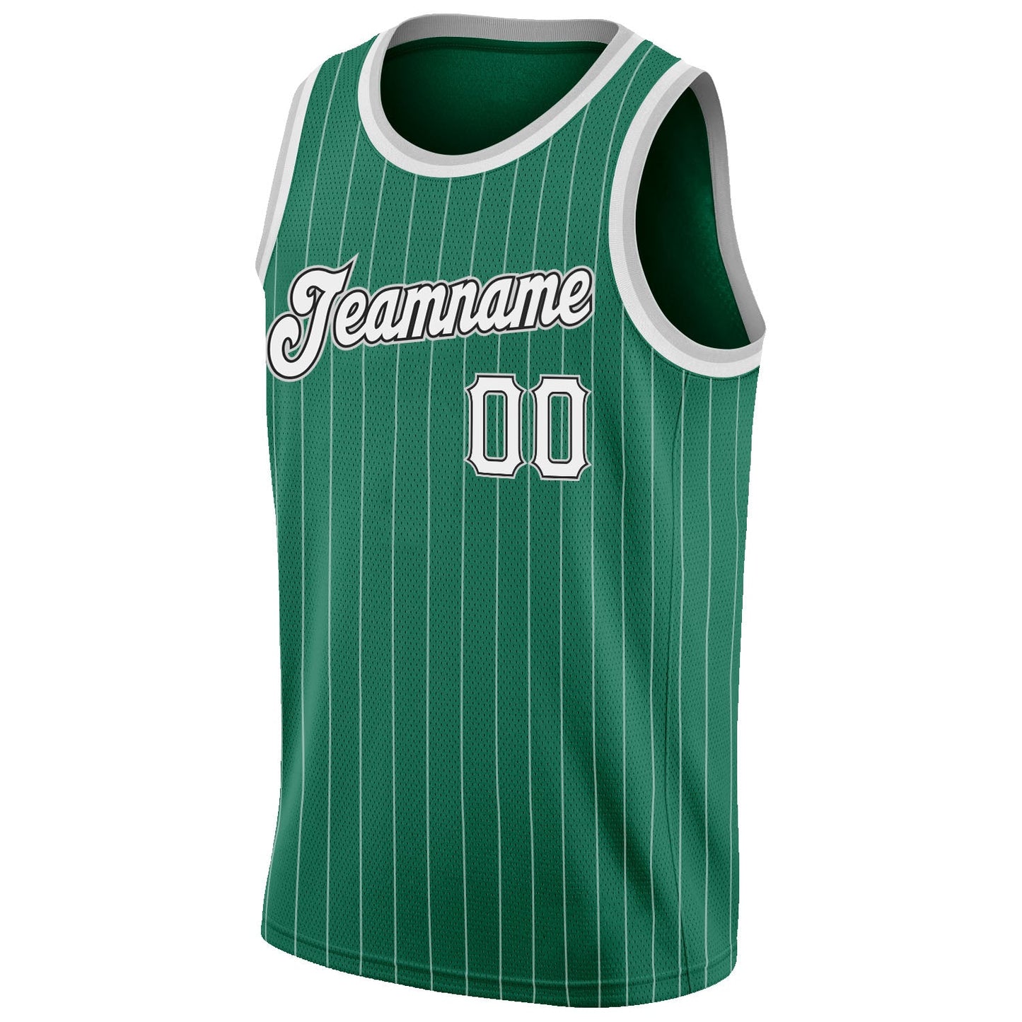 Custom Kelly Green White Pinstripe White-Gray Authentic Basketball Jersey view 5