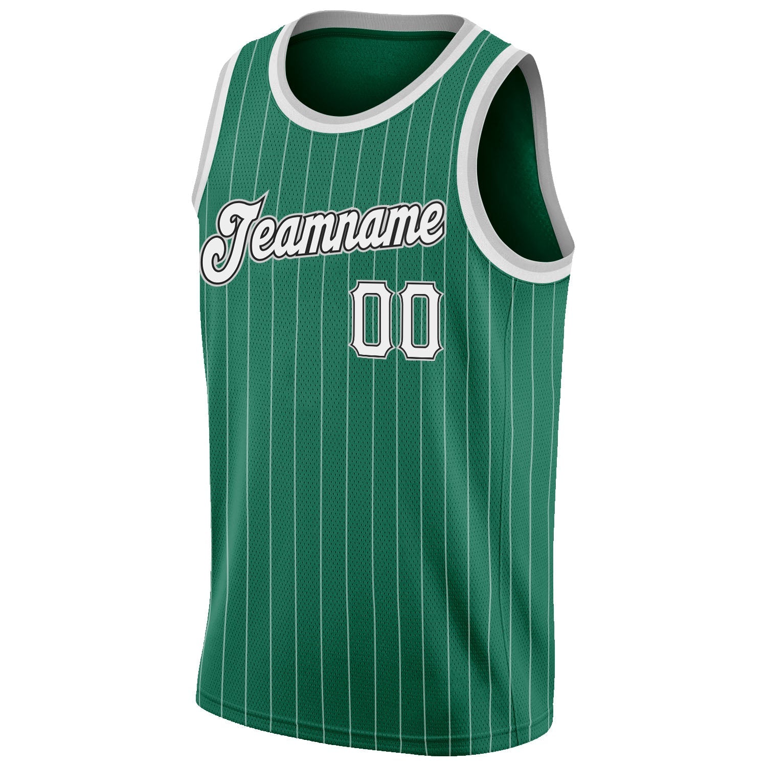 Custom Kelly Green White Pinstripe White-Gray Authentic Basketball Jersey view 5