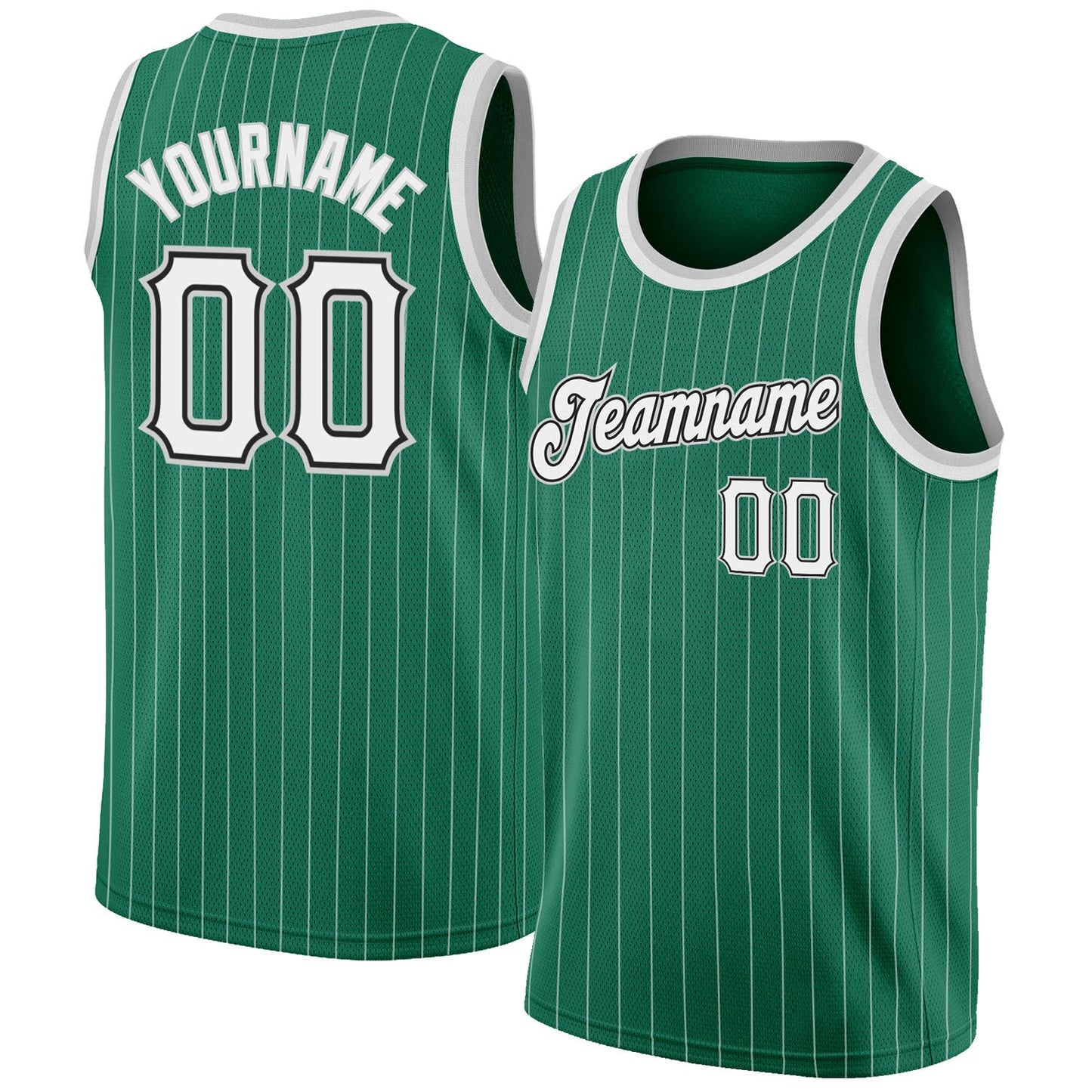 Custom Kelly Green White Pinstripe White-Gray Authentic Basketball Jersey - Main View