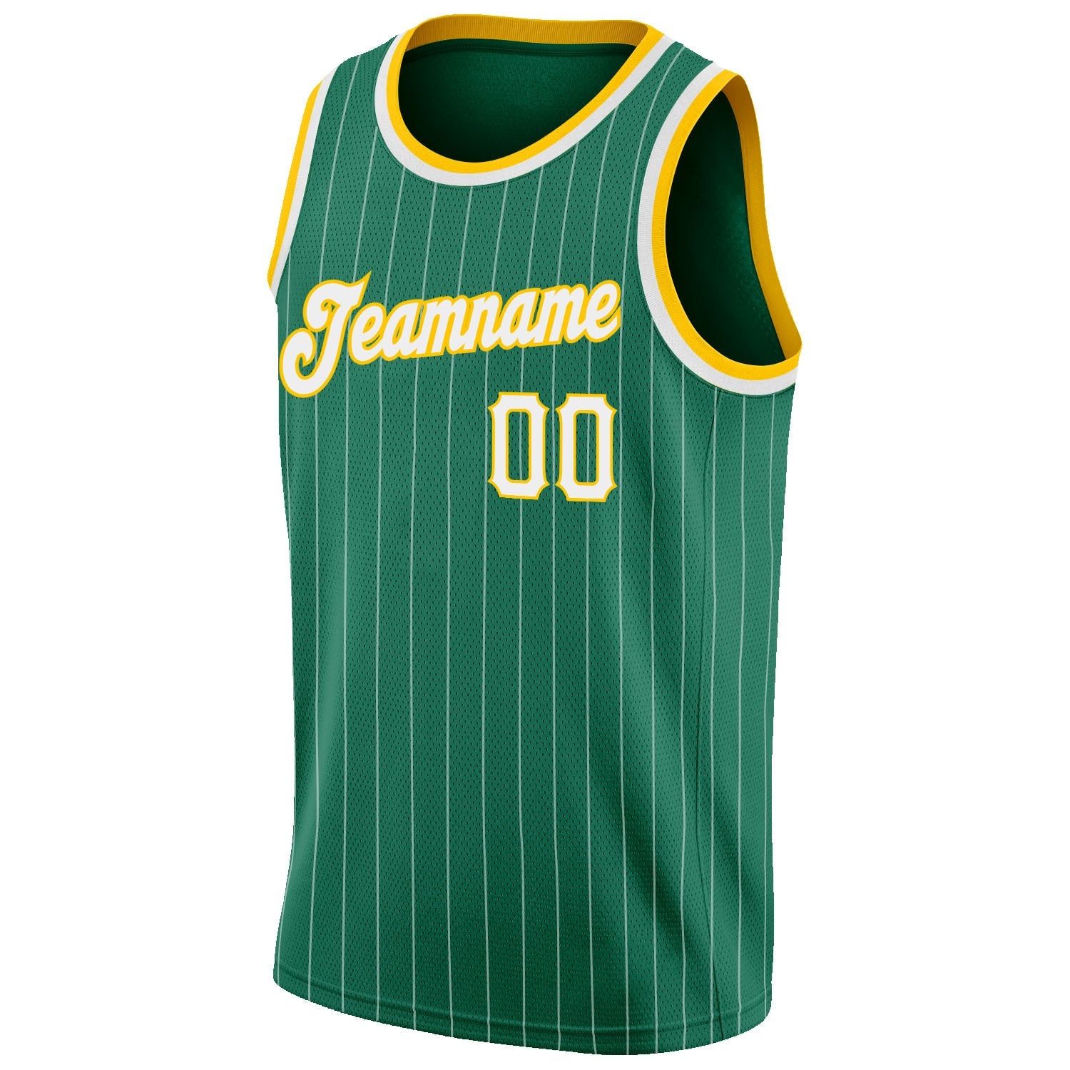 Custom Kelly Green White Pinstripe White-Gold Authentic Basketball Jersey view 5