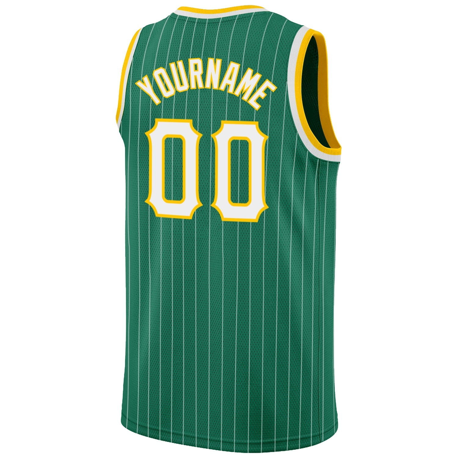 Custom Kelly Green White Pinstripe White-Gold Authentic Basketball Jersey view 6