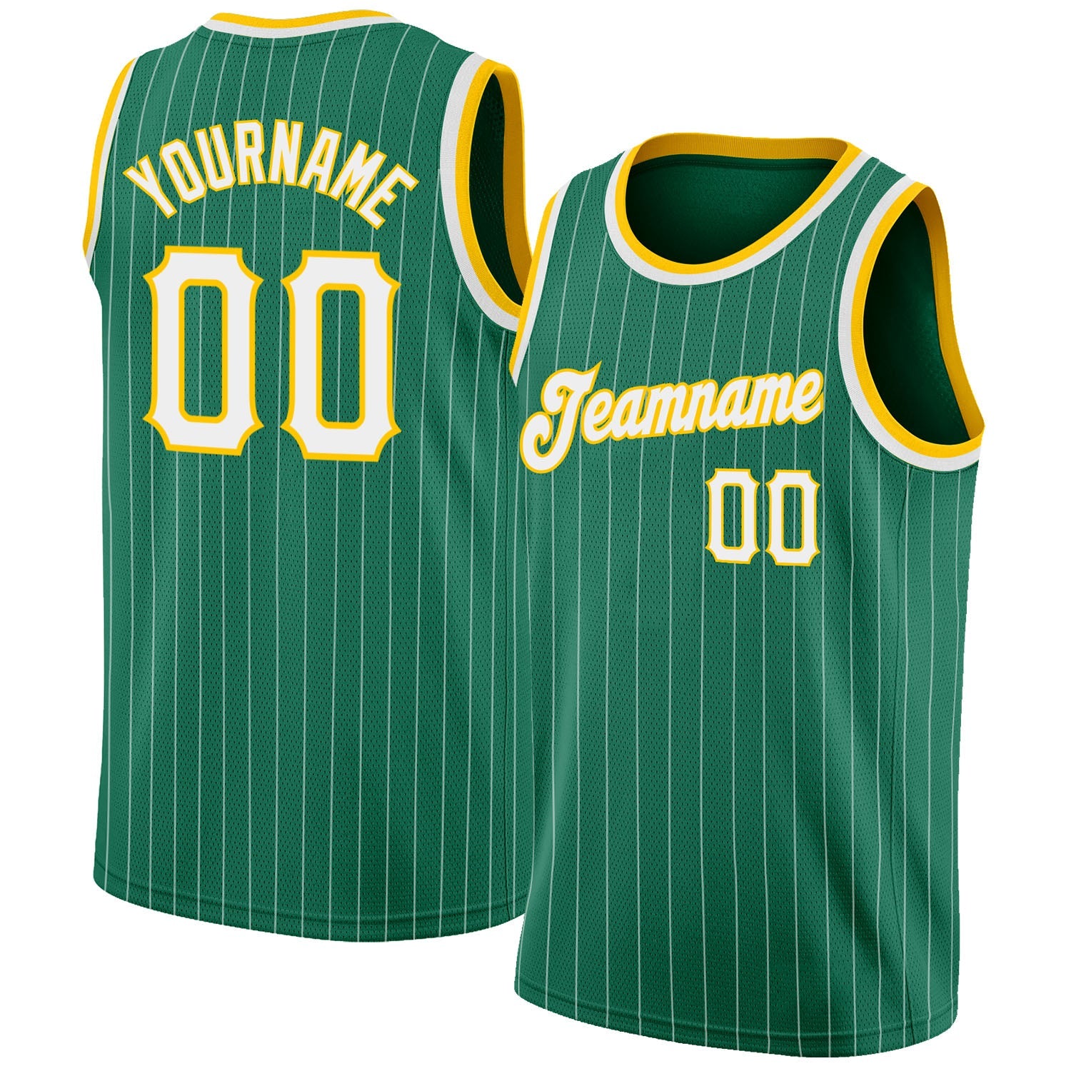 Custom Kelly Green White Pinstripe White-Gold Authentic Basketball Jersey - Main View