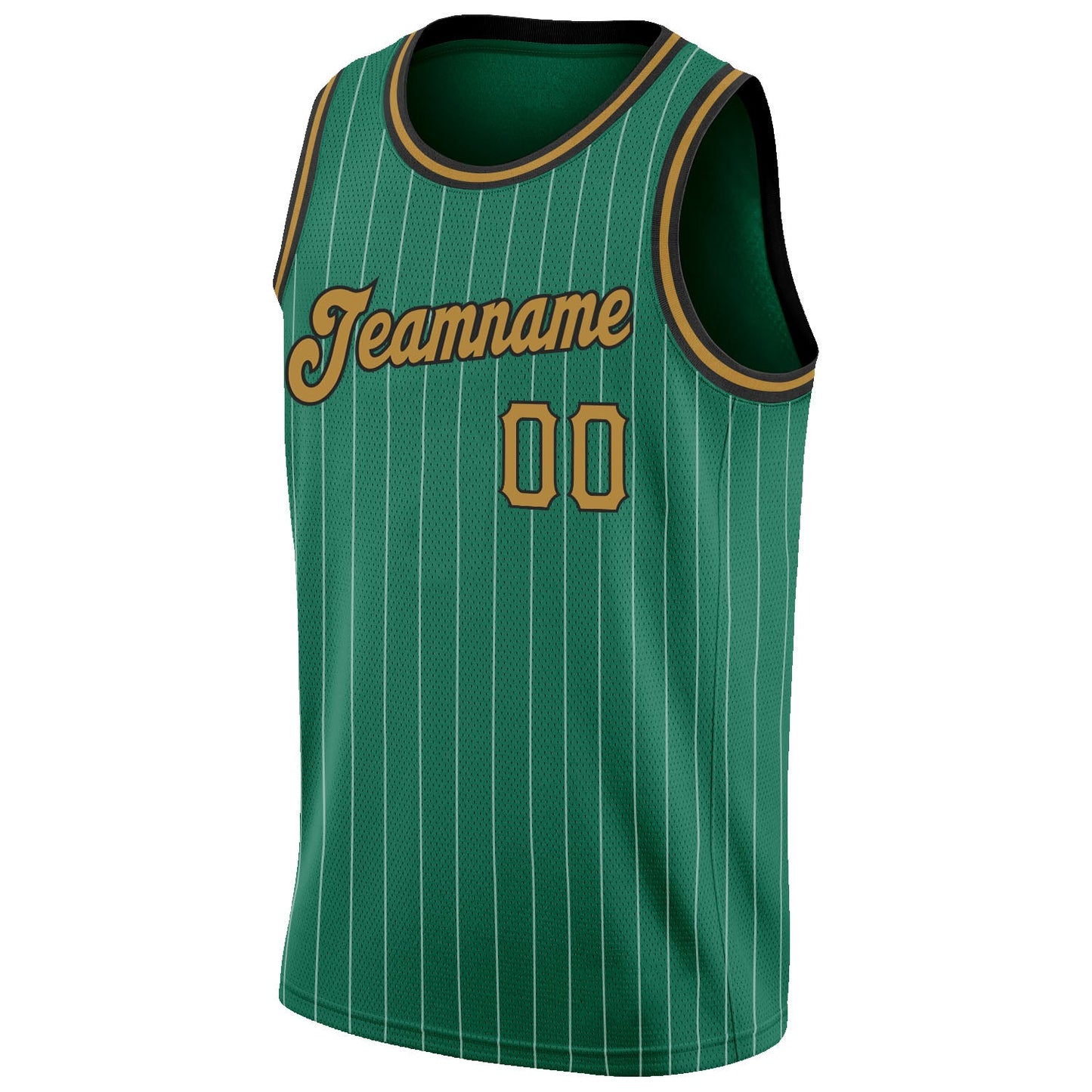 Custom Kelly Green White Pinstripe Old Gold-Black Authentic Basketball Jersey view 5