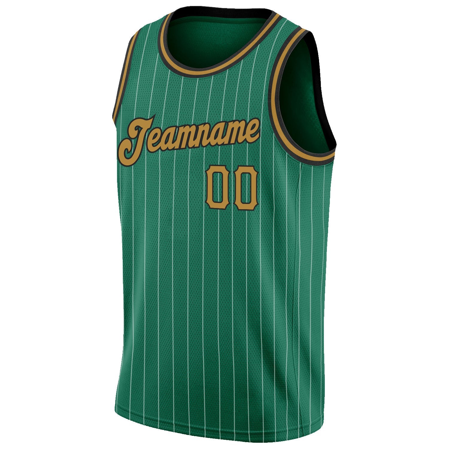 Custom Kelly Green White Pinstripe Old Gold-Black Authentic Basketball Jersey view 5