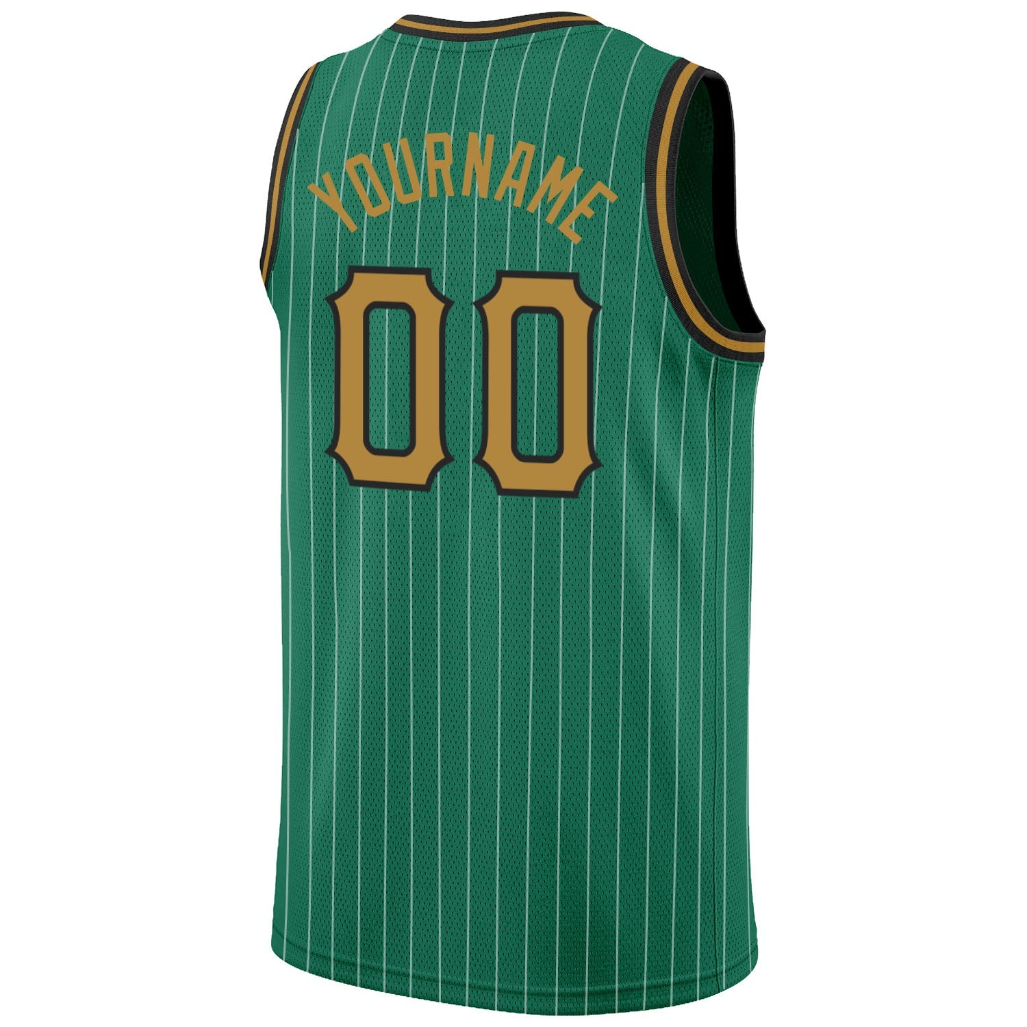 Custom Kelly Green White Pinstripe Old Gold-Black Authentic Basketball Jersey view 6