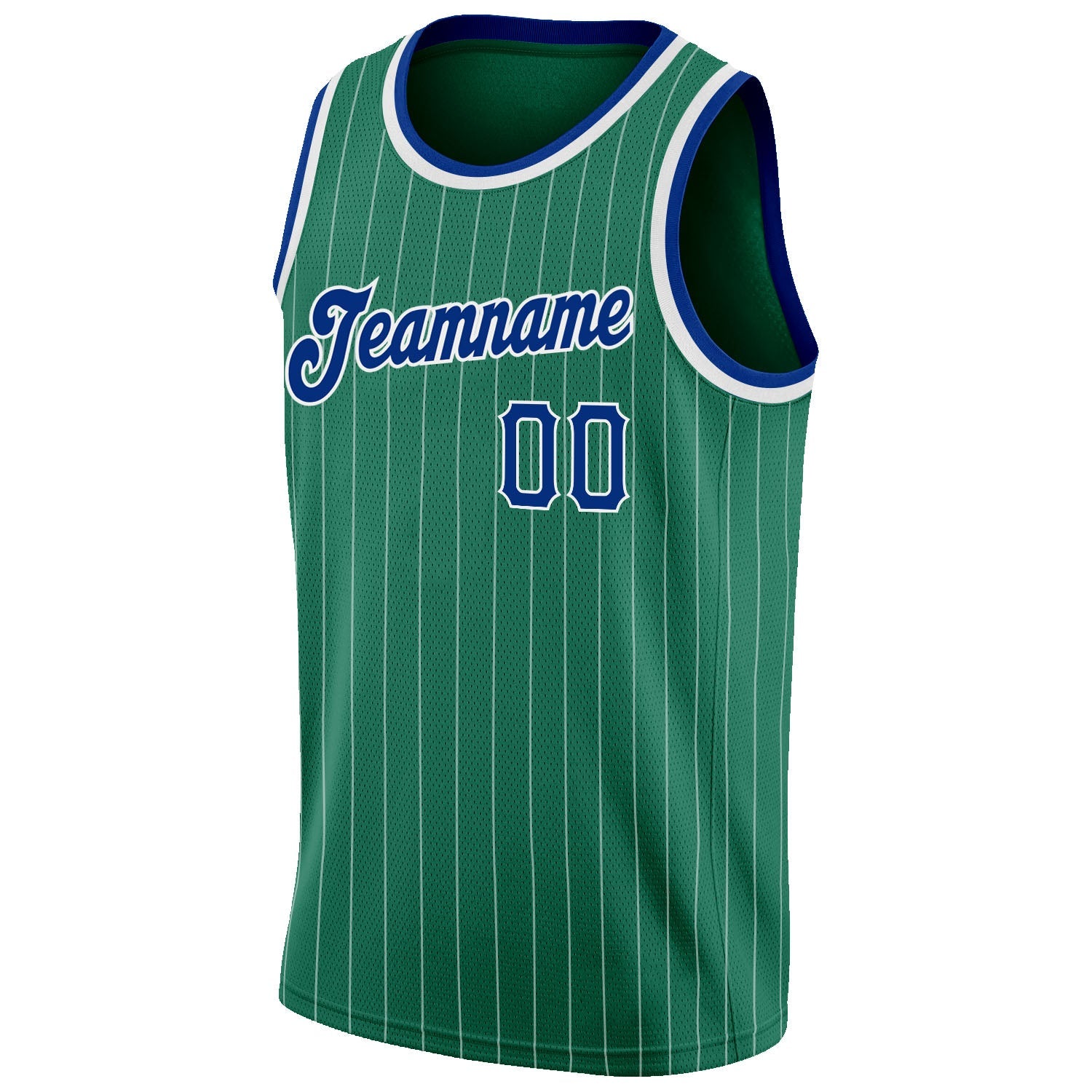 Custom Kelly Green White Pinstripe Royal-White Authentic Basketball Jersey view 5