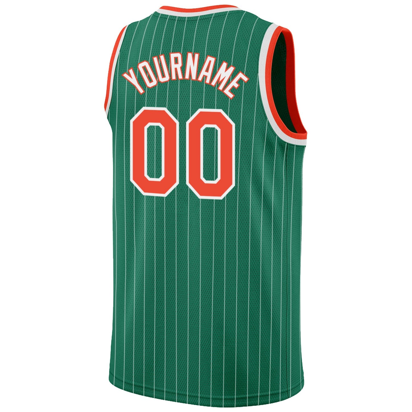 Custom Kelly Green White Pinstripe Orange-White Authentic Basketball Jersey view 6