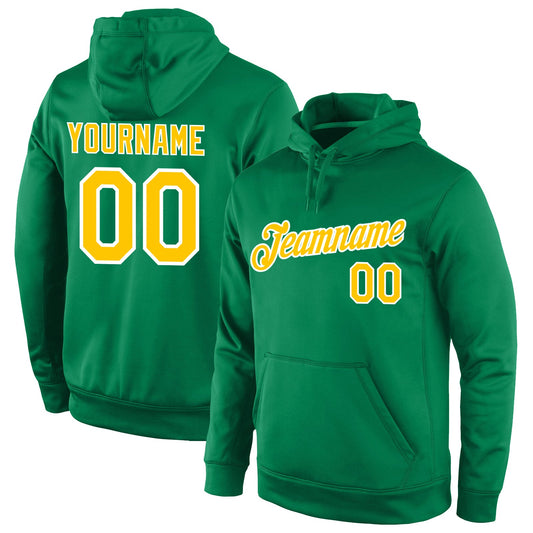 Custom Stitched Kelly Green Gold-White Sports Pullover Sweatshirt Hoodie - Main View