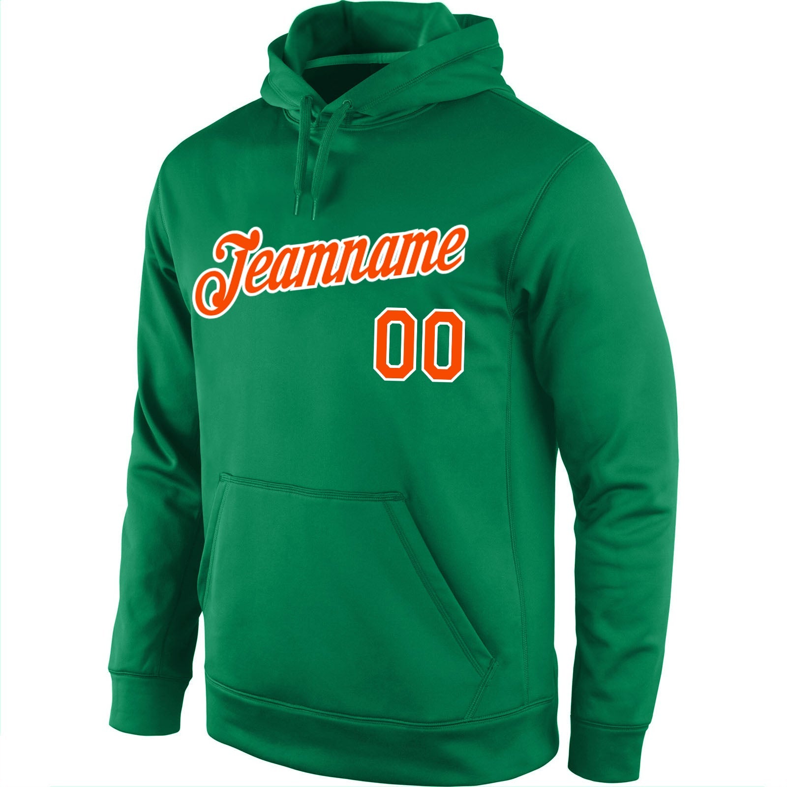 Custom Stitched Kelly Green Orange-White Sports Pullover Sweatshirt Hoodie view 2