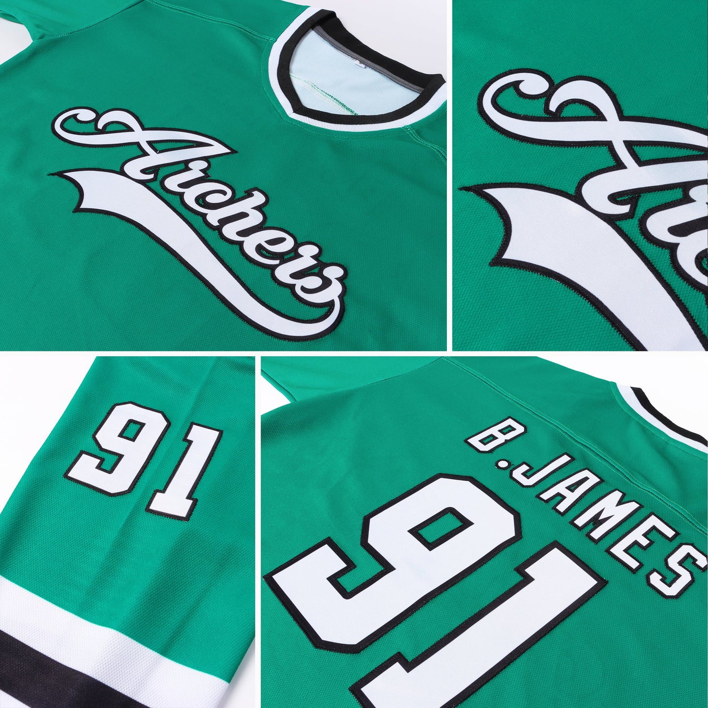 Custom Kelly Green White-Black Hockey Jersey view 7