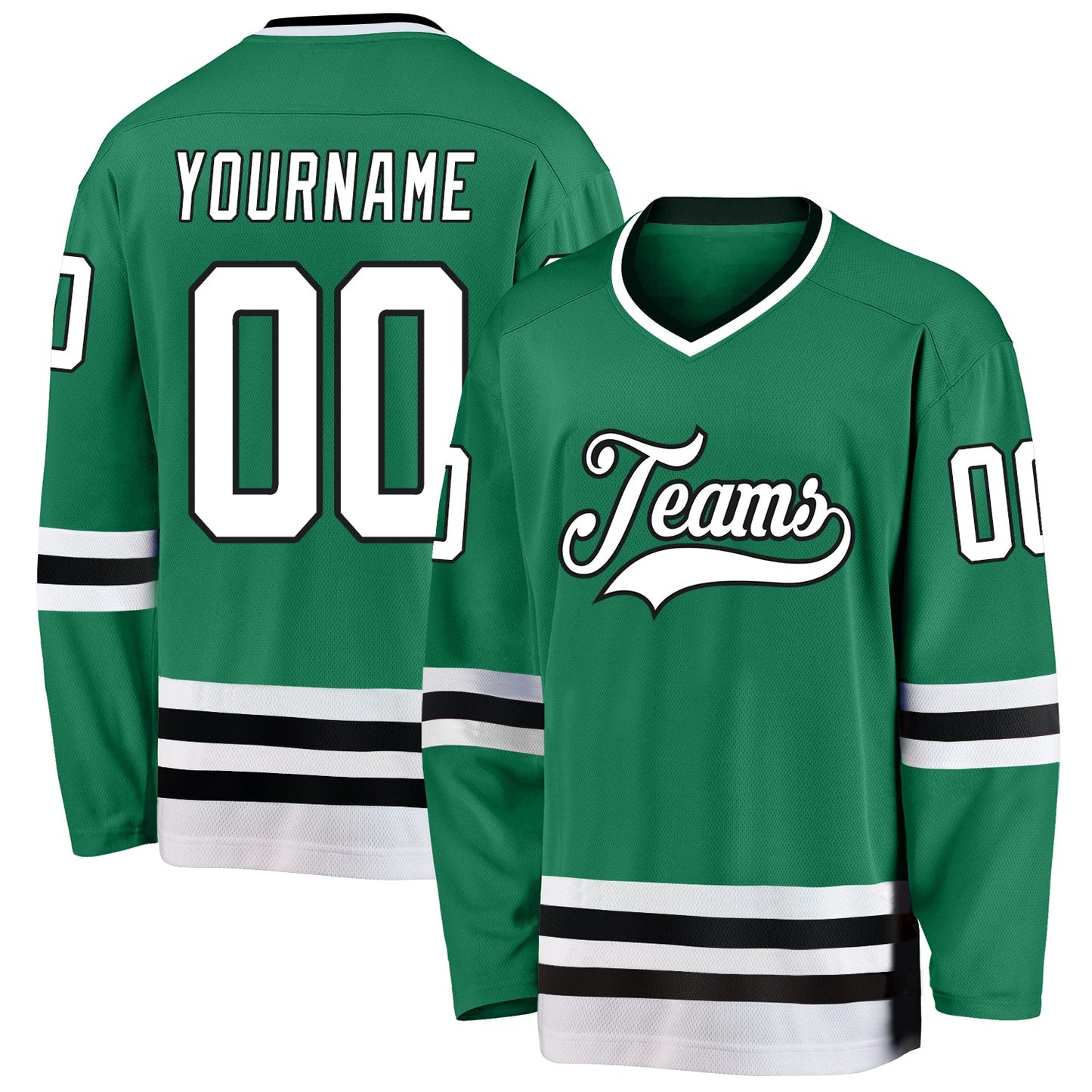 Custom Kelly Green White-Black Hockey Jersey - Main View